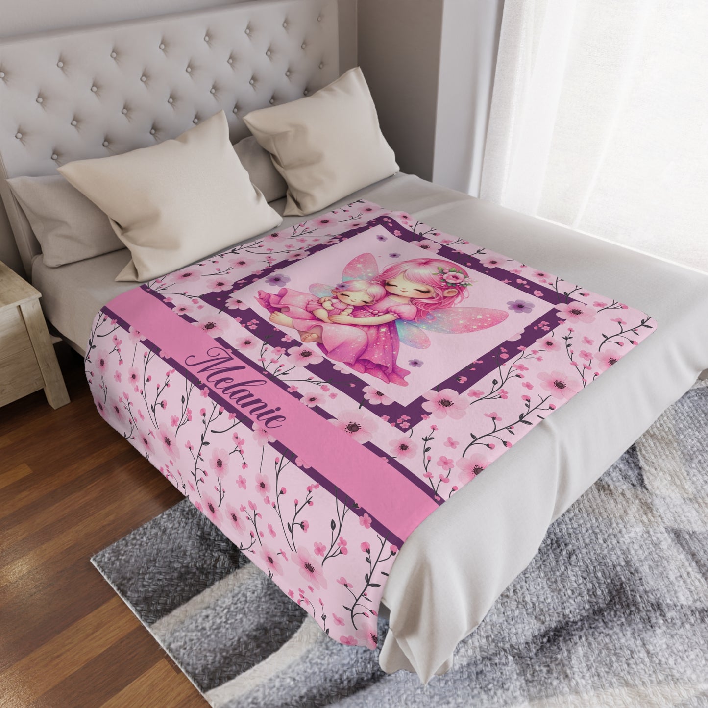 Fairy Flowers Name Girl Minky Blanket