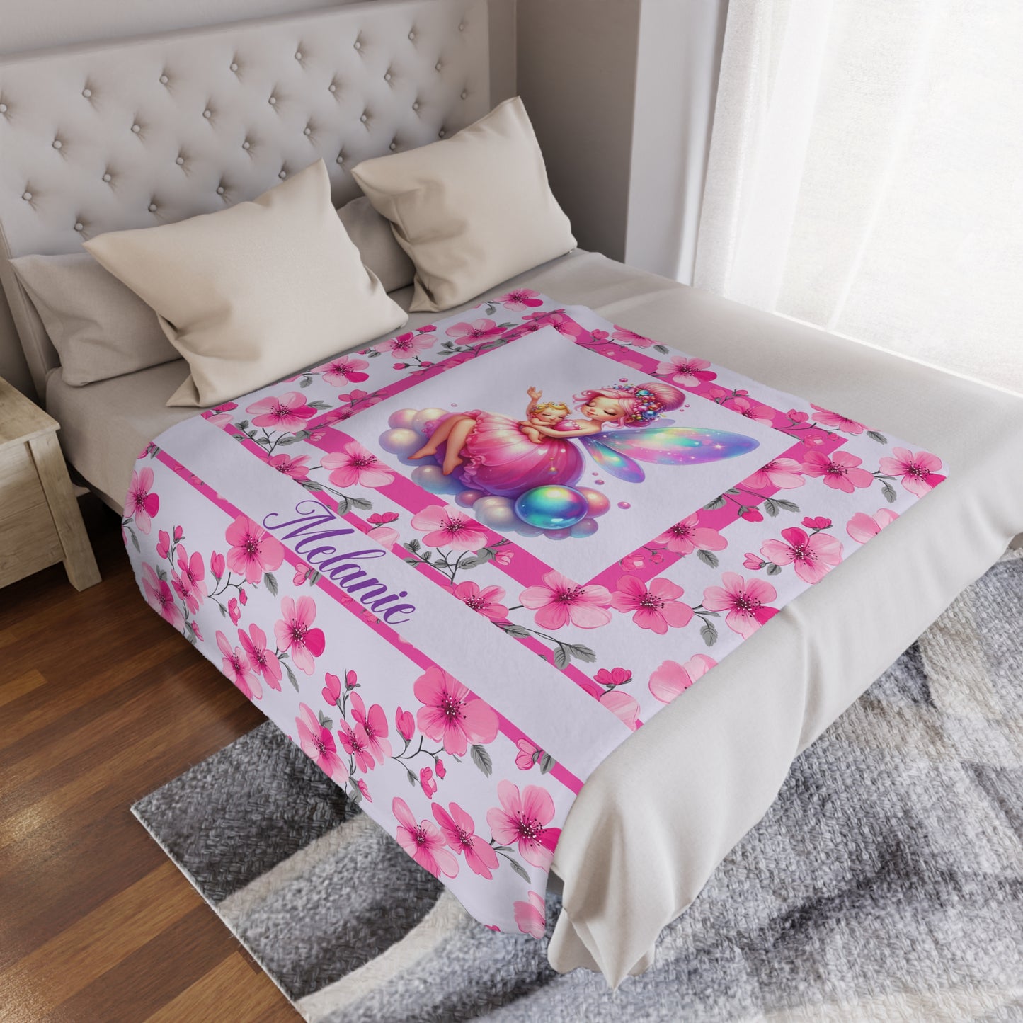 Fairy Flowers Name Girl Minky Blanket