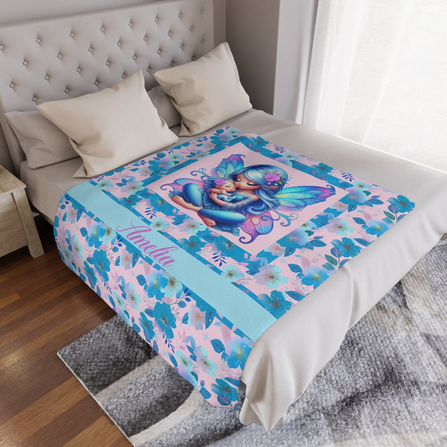 Fairy Flowers Name Girl Minky Blanket