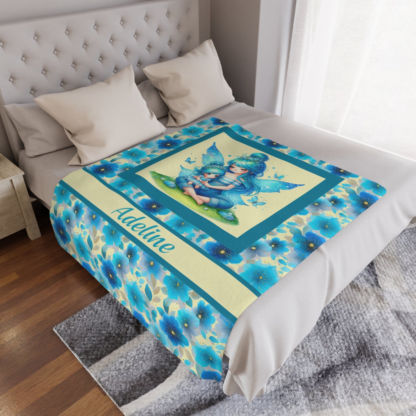Fairy Flowers Name Girl Minky Blanket