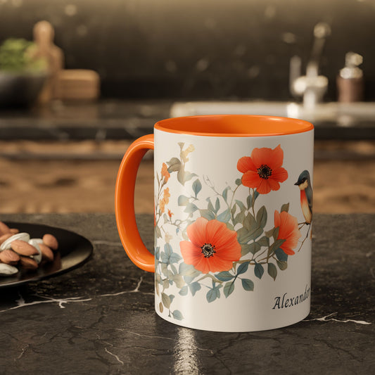 Orange flowers and bird Mug