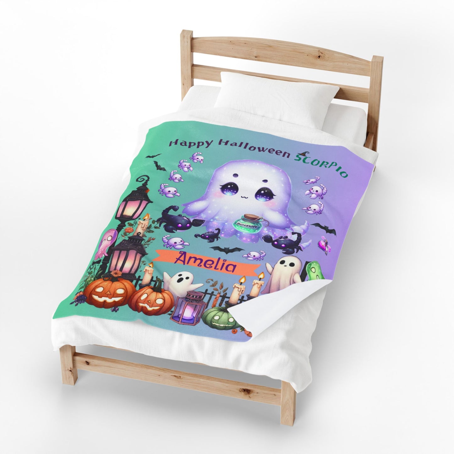 Personalized Scorpio Halloween Blanket for Girls, Custom Name Zodiac Toddler Halloween Gift