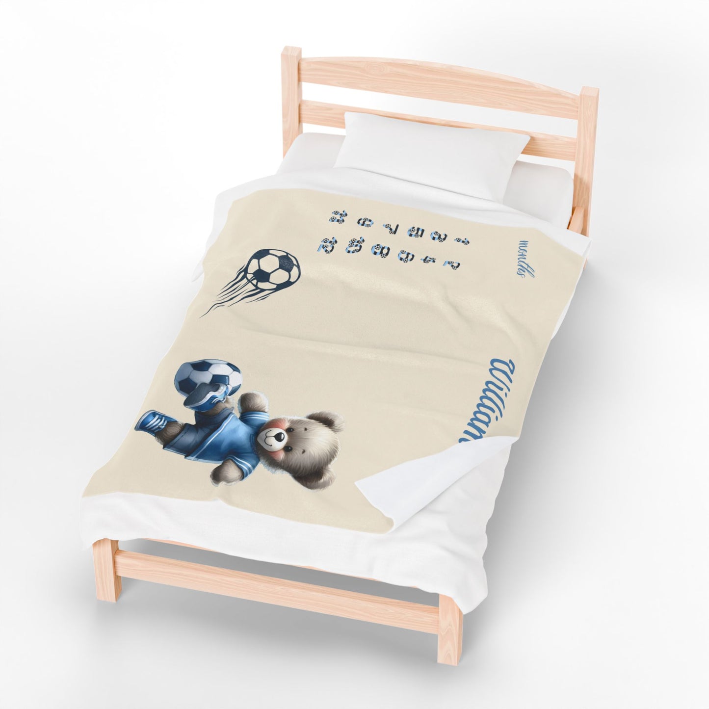 Personalized Soccer Milestone Baby Boy Blanket , Velveteen Plush