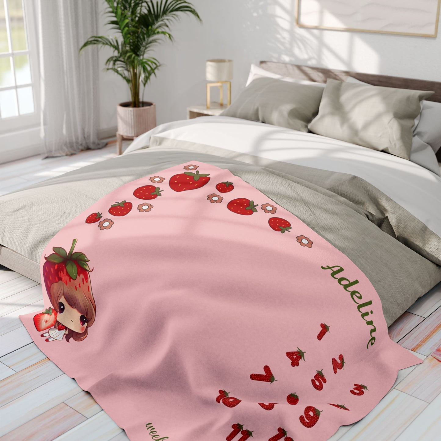 Personalized Strawberry Milestone Baby Girl Blanket