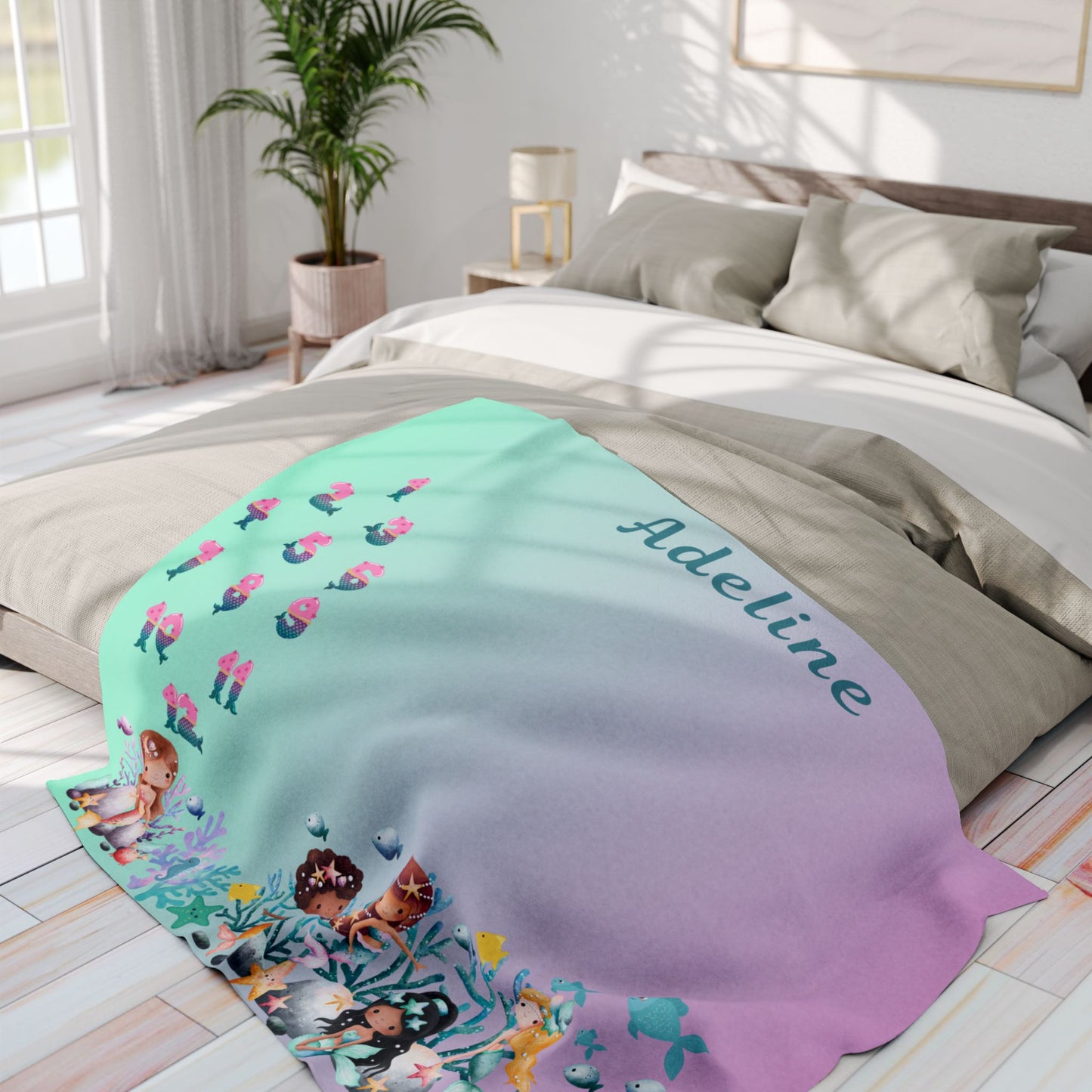 Personalized Mermaid Baby Milestone Blanket – Monthly Photo Prop with Name