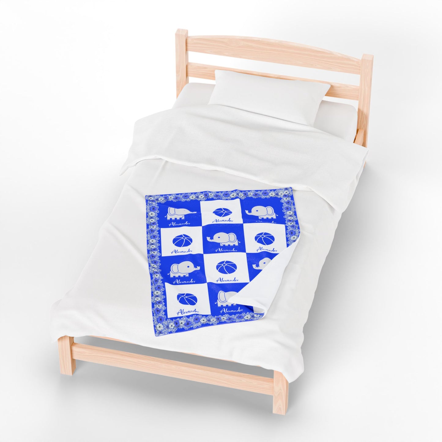 Personalized Name Baby Boy Blanket,  Soft Fleece, Custom Nursery Blanket,elephant and ball pattern