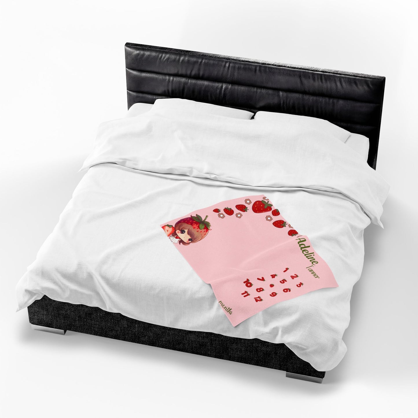 Personalized Strawberry Milestone Baby Girl Blanket