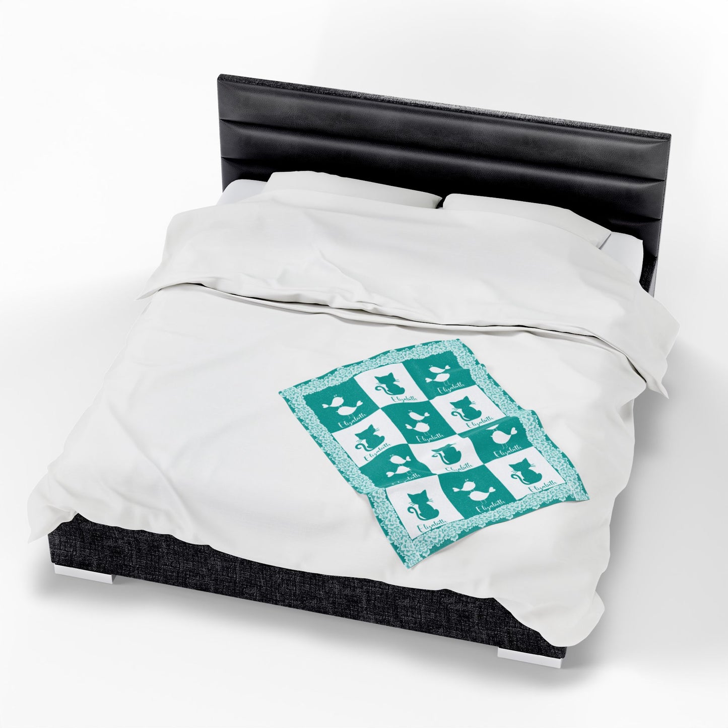 Personalized Baby Fleece Blanket | Custom Name Cat & Bird Blanket |