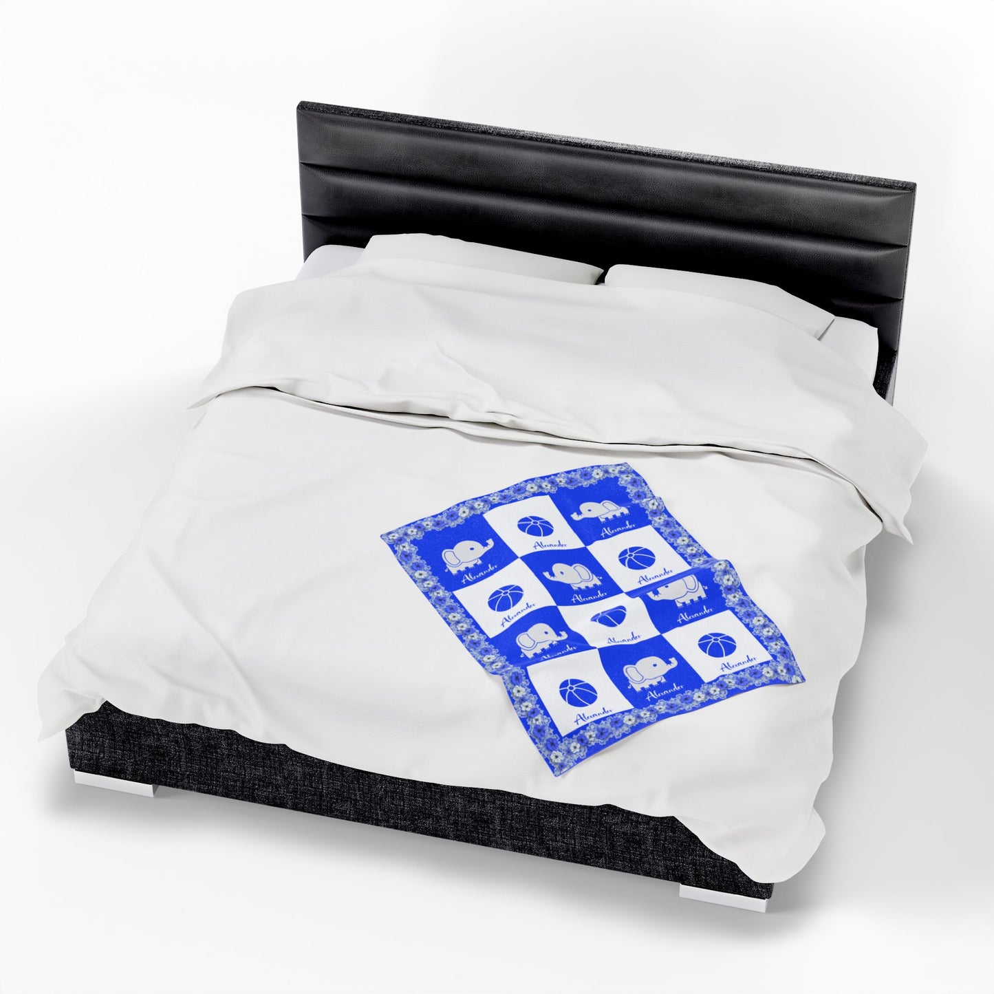 Personalized Name Baby Boy Blanket,  Soft Fleece, Custom Nursery Blanket,elephant and ball pattern