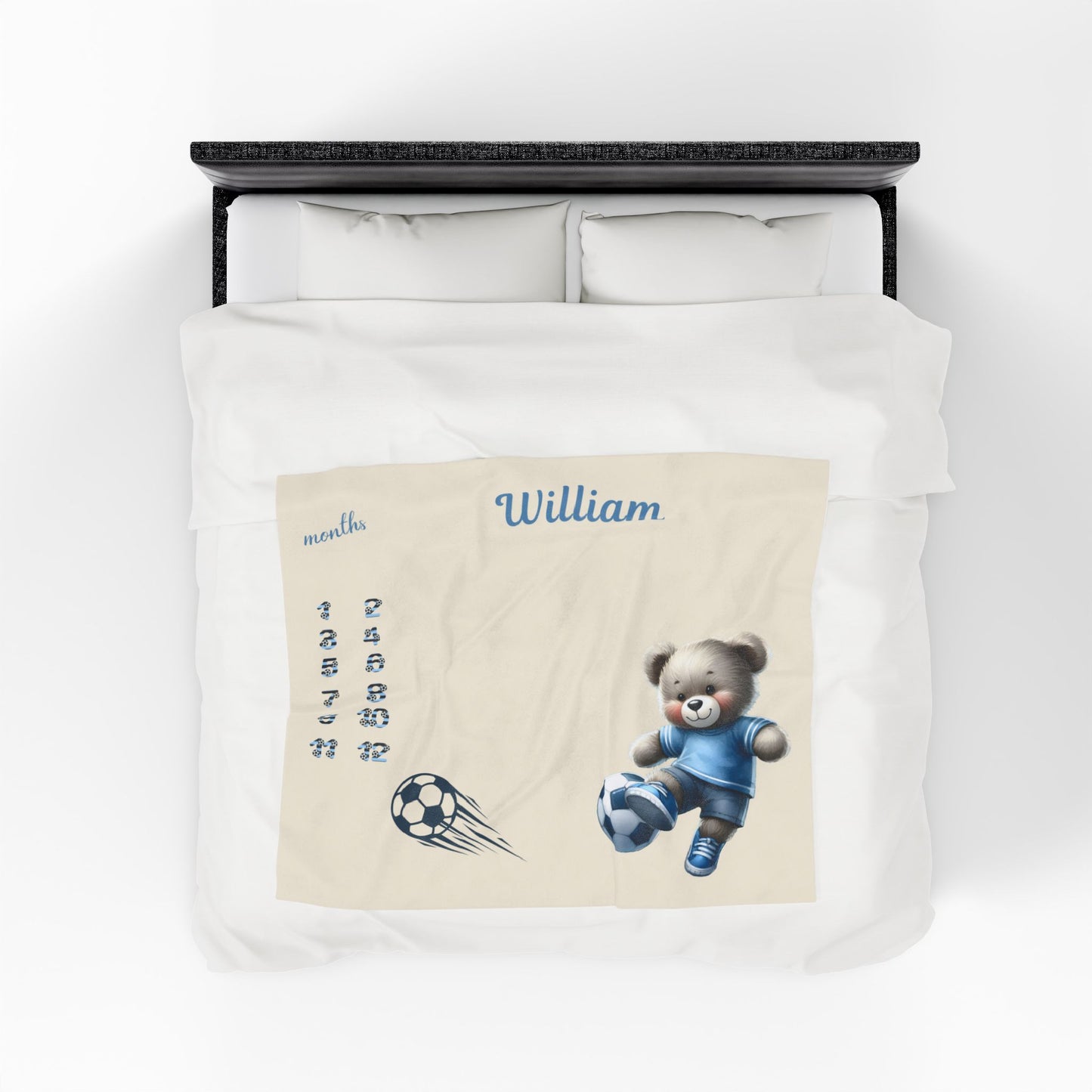 Personalized Soccer Milestone Baby Boy Blanket , Velveteen Plush