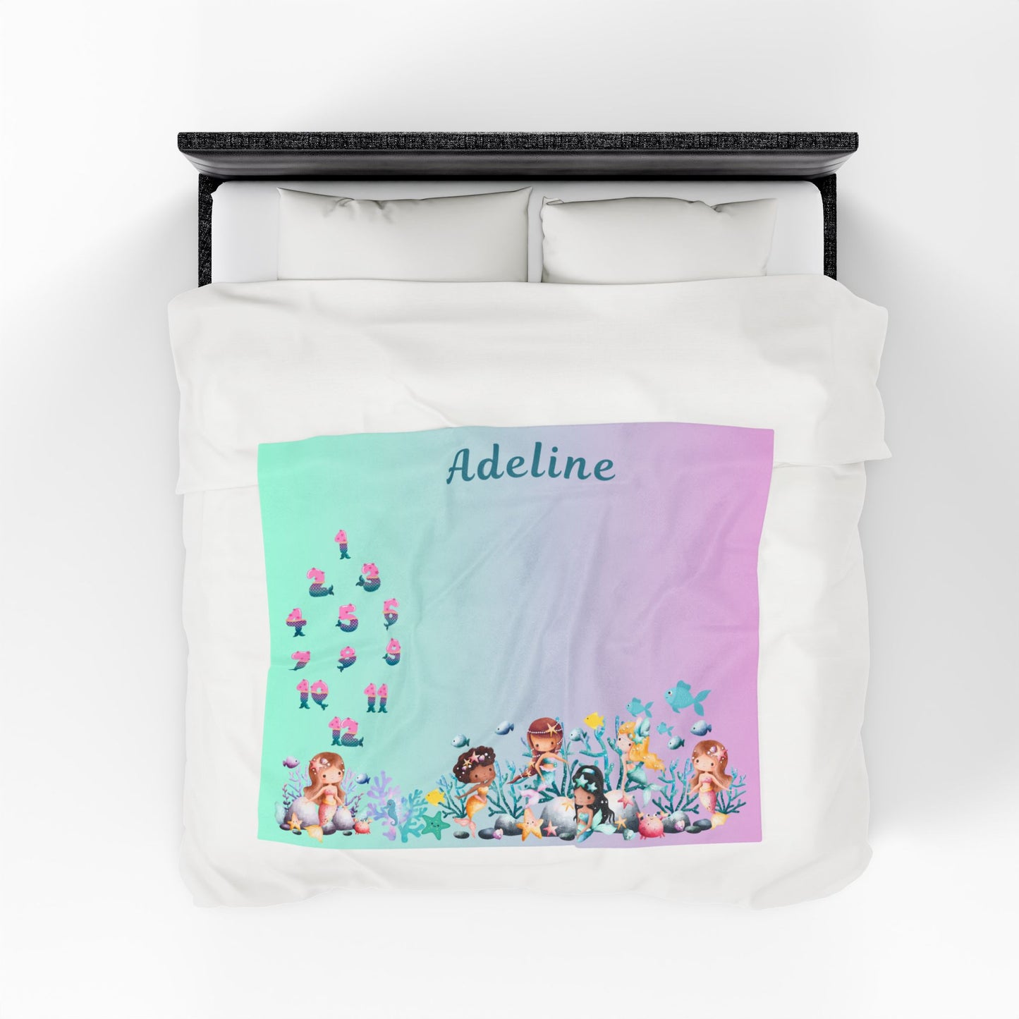 Personalized Mermaid Baby Milestone Blanket – Monthly Photo Prop with Name