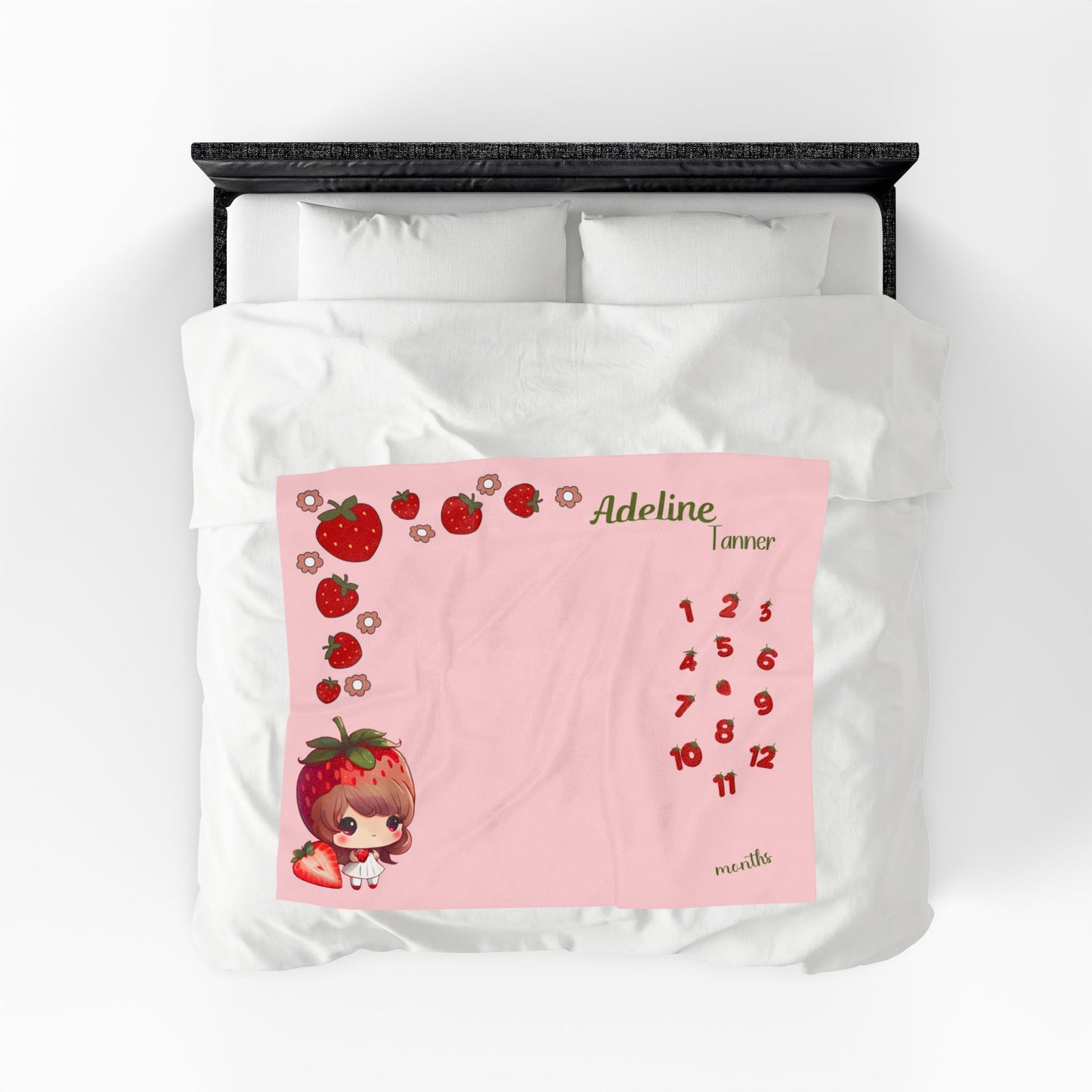 Personalized Strawberry Milestone Baby Girl Blanket