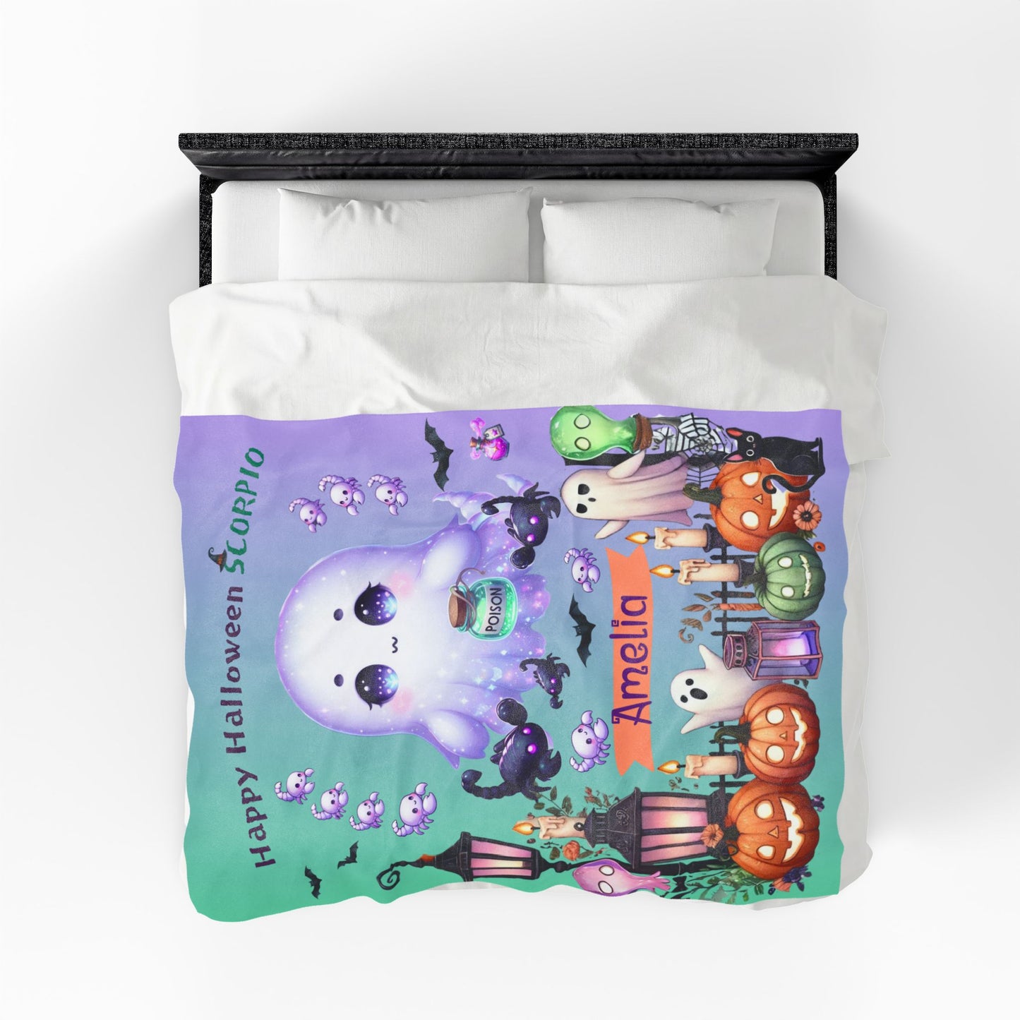 Personalized Scorpio Halloween Blanket for Girls, Custom Name Zodiac Toddler Halloween Gift