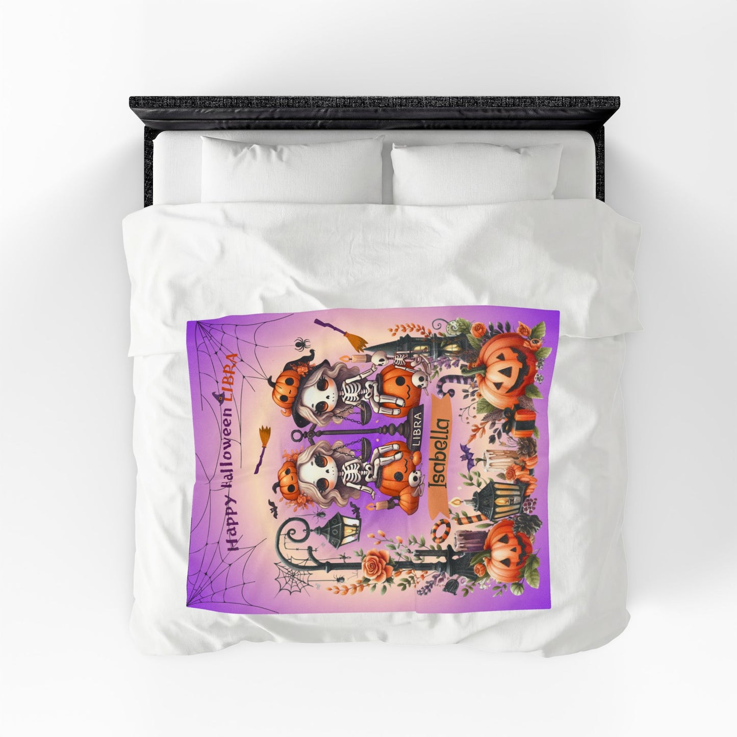 Personalized Libra Halloween Blanket for Girls, Custom Name Zodiac Toddler Blanket