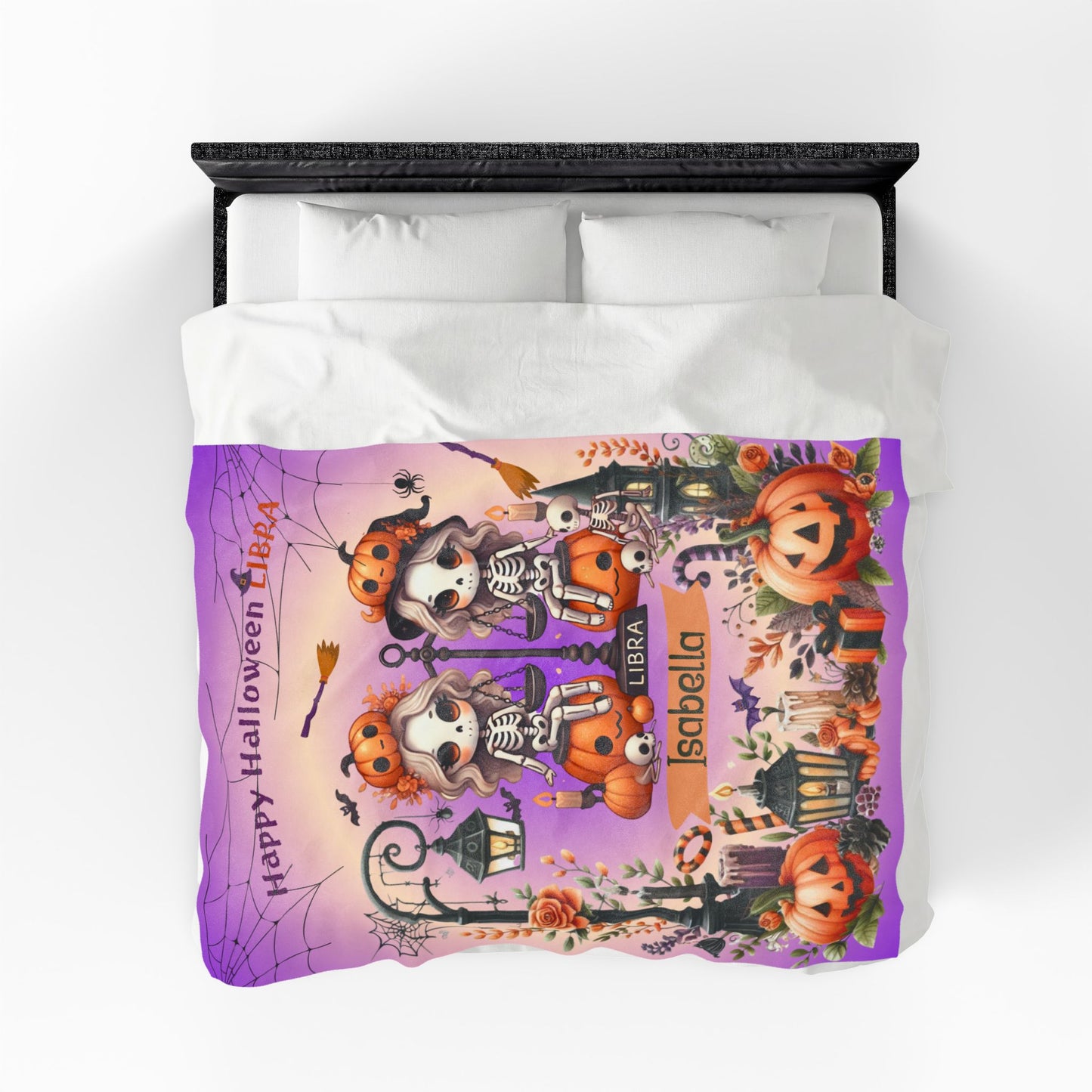 Personalized Libra Halloween Blanket for Girls, Custom Name Zodiac Toddler Blanket