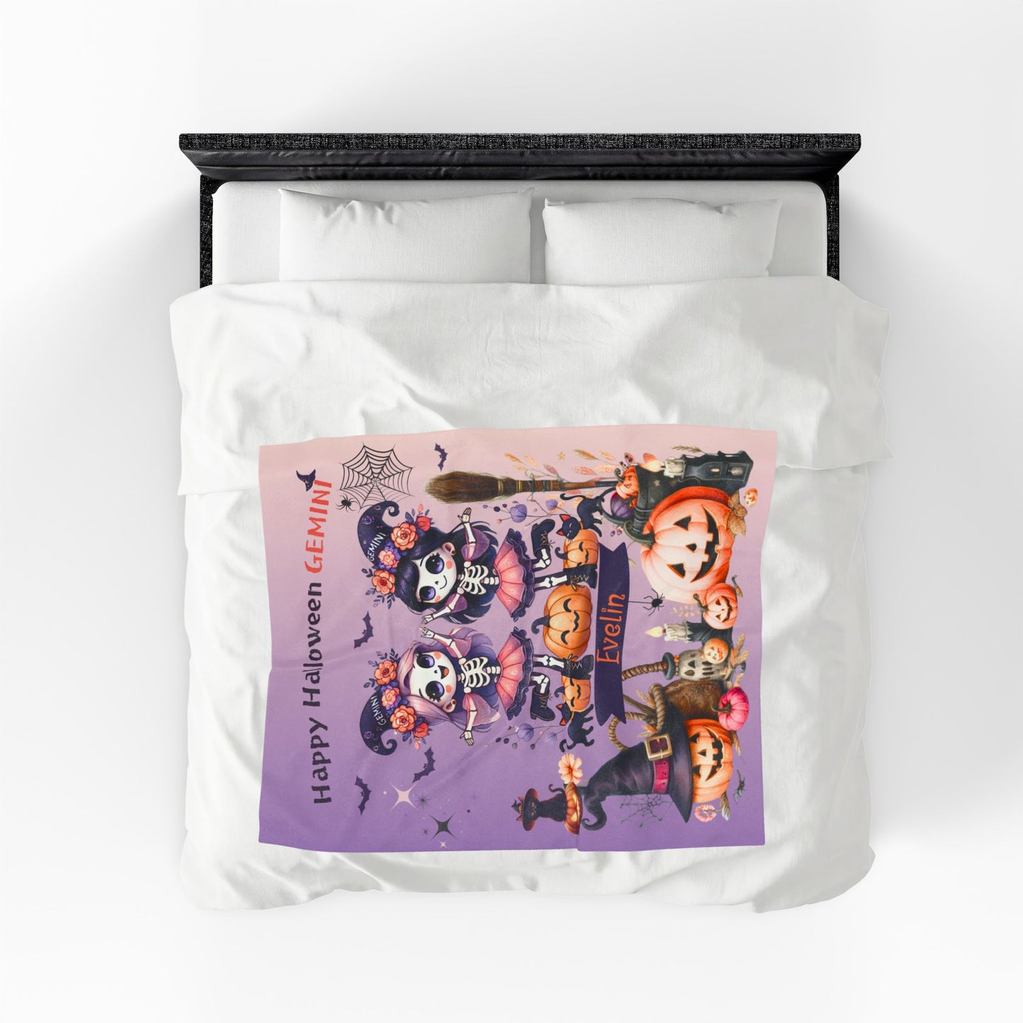 Personalized Gemini Halloween Blanket for Girls, Custom Name Zodiac Toddler Halloween Throw