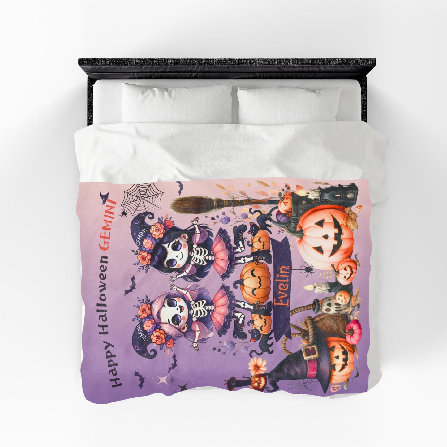 Personalized Gemini Halloween Blanket for Girls, Custom Name Zodiac Toddler Halloween Throw