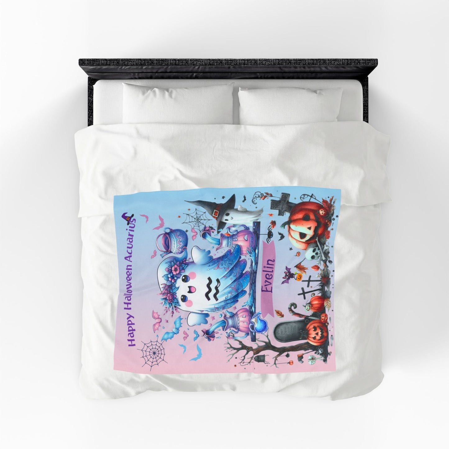 Personalized Aquarius Halloween Blanket for Girls, Custom Name Zodiac Toddler Halloween Throw