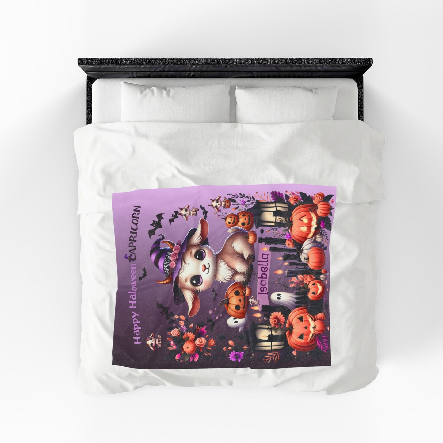 Personalized Capricorn Halloween Blanket for Girls, Custom Name Zodiac Toddler Halloween Throw