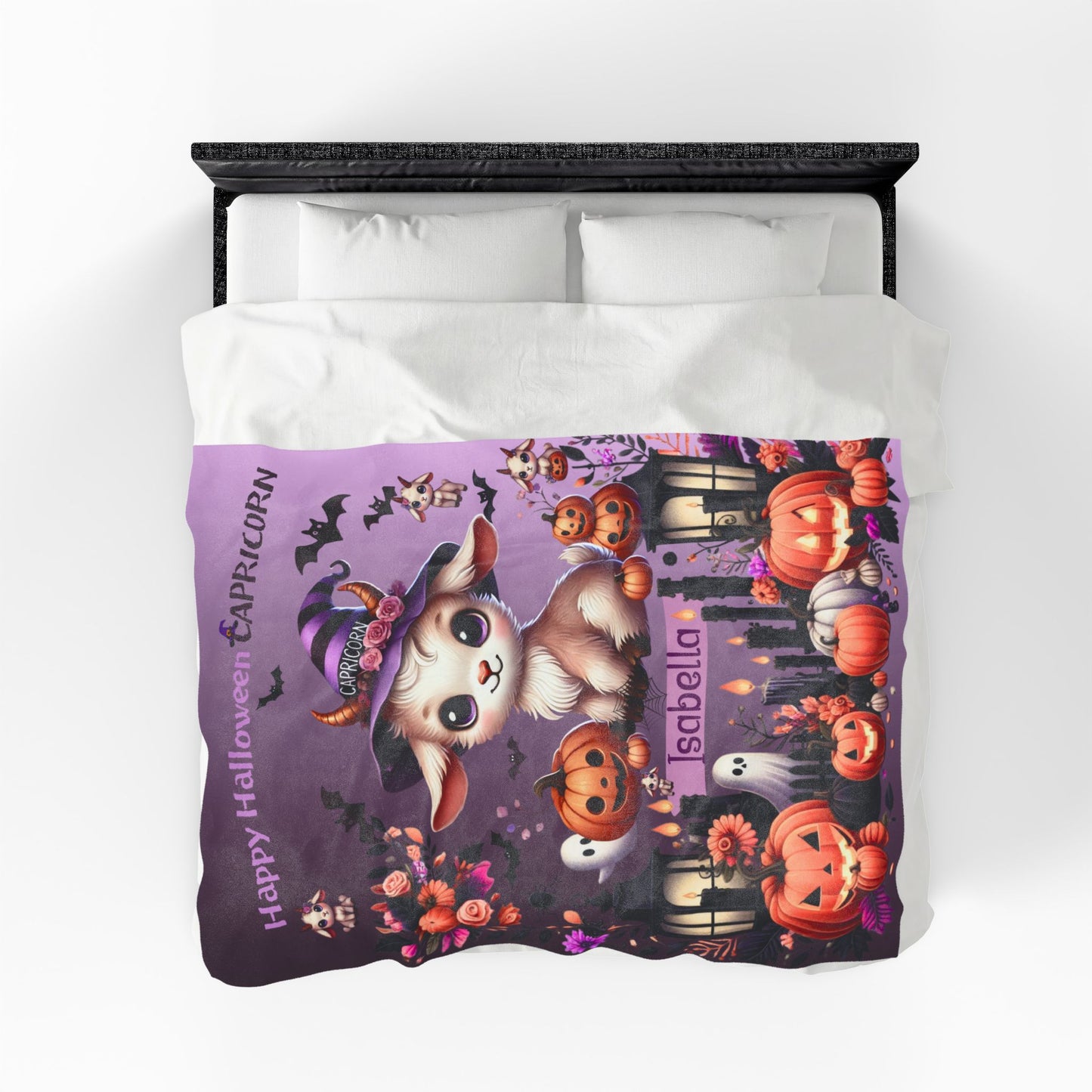 Personalized Capricorn Halloween Blanket for Girls, Custom Name Zodiac Toddler Halloween Throw