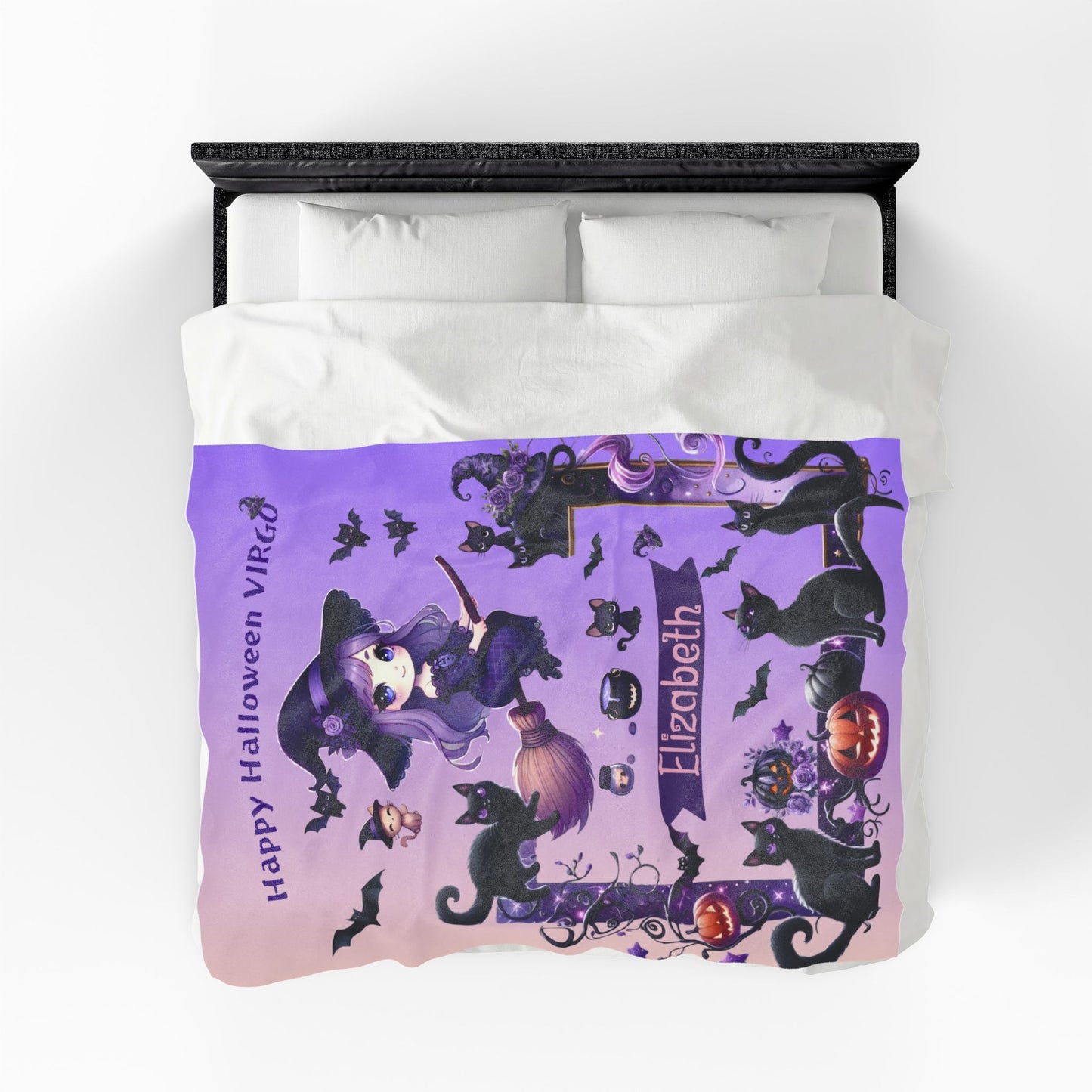 Personalized Virgo Halloween Blanket for Girls, Custom Name Zodiac Toddler Halloween Throw