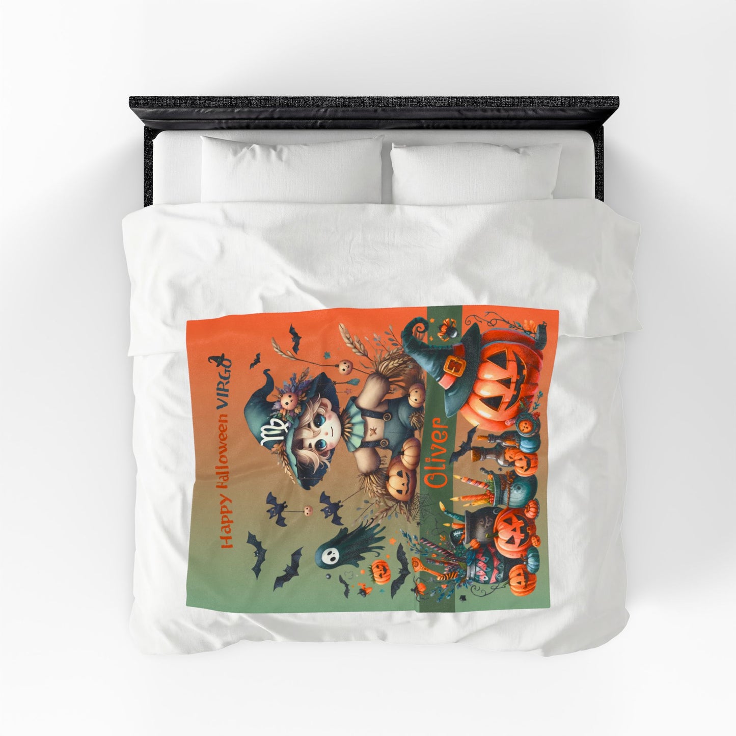 Personalized Virgo Halloween Blanket for Boys, Custom Name Zodiac Toddler Halloween Throw