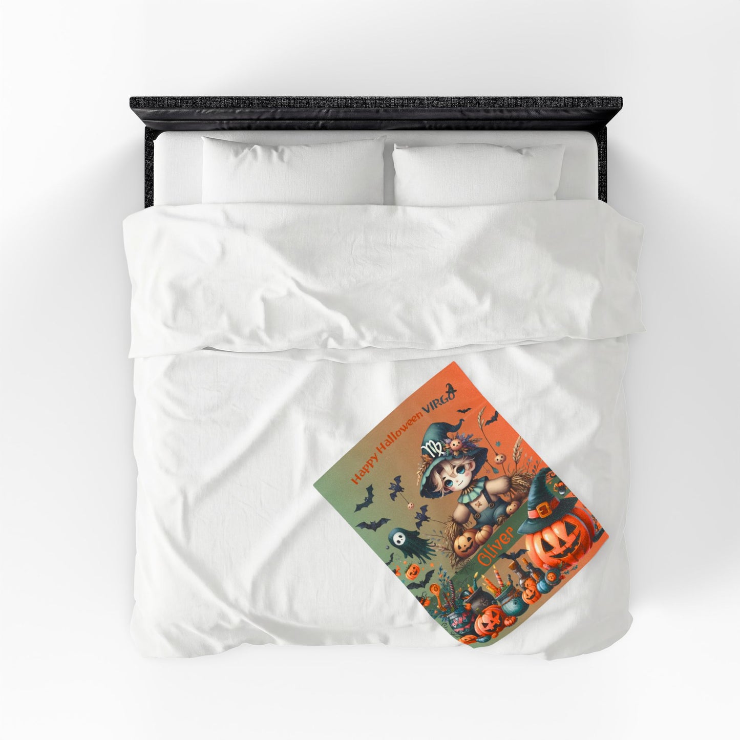 Personalized Virgo Halloween Blanket for Boys, Custom Name Zodiac Toddler Halloween Throw