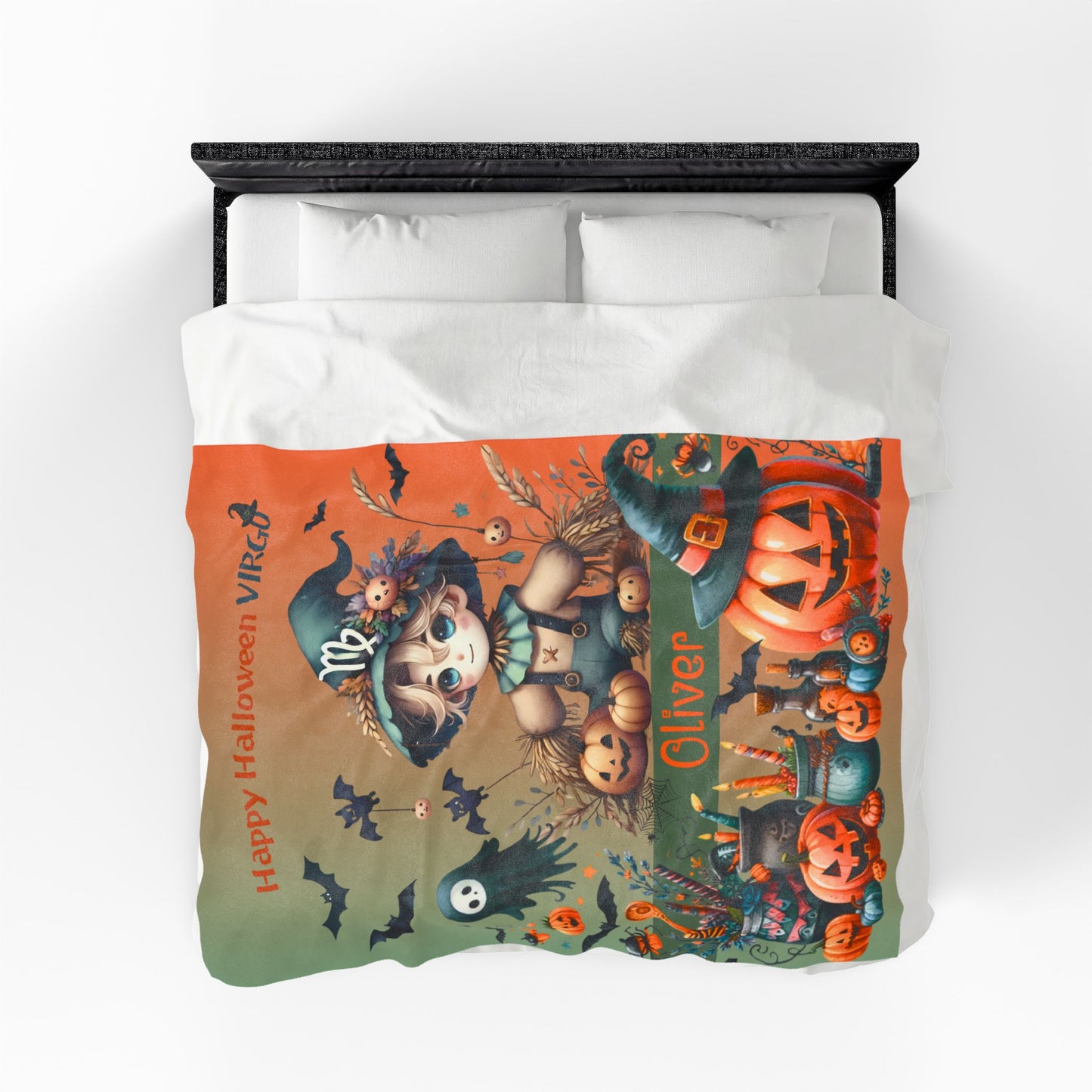 Personalized Virgo Halloween Blanket for Boys, Custom Name Zodiac Toddler Halloween Throw