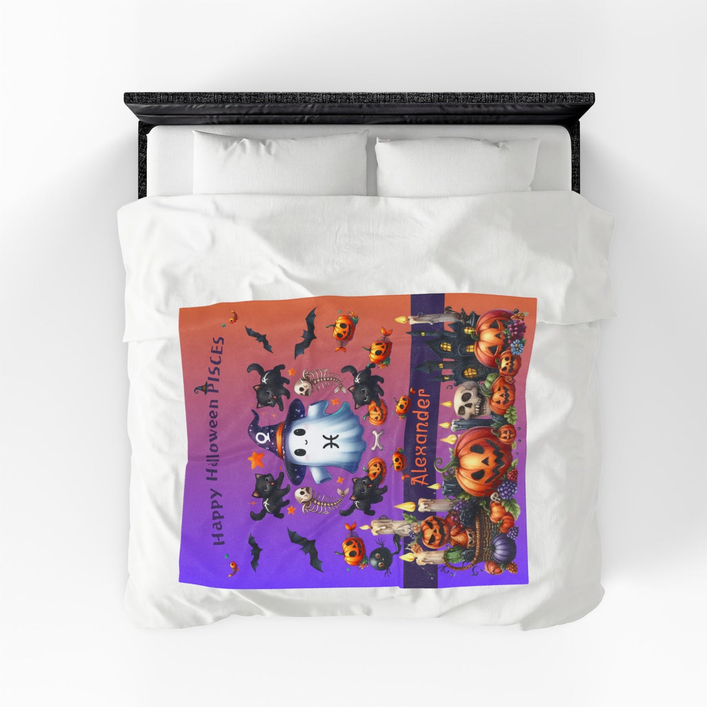 Personalized Pisces Halloween Blanket for Boys, Custom Name Zodiac Toddler  Halloween Throw