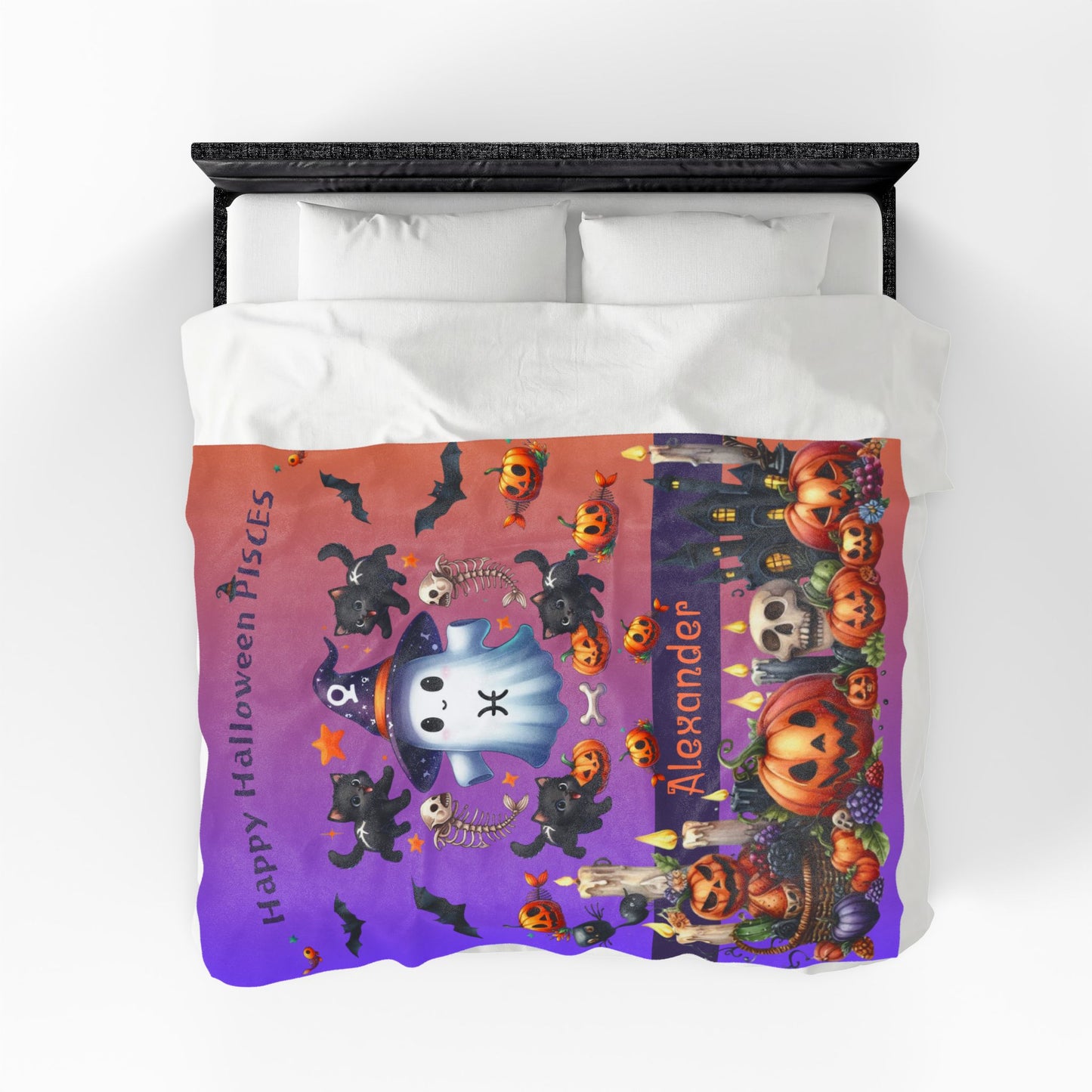 Personalized Pisces Halloween Blanket for Boys, Custom Name Zodiac Toddler  Halloween Throw