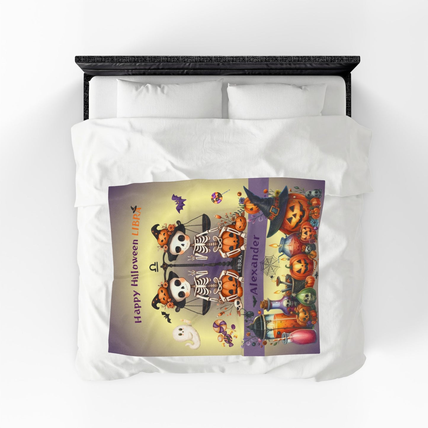 Personalized Libra Halloween Blanket for Boys, Custom Name Zodiac Toddler Halloween Throw