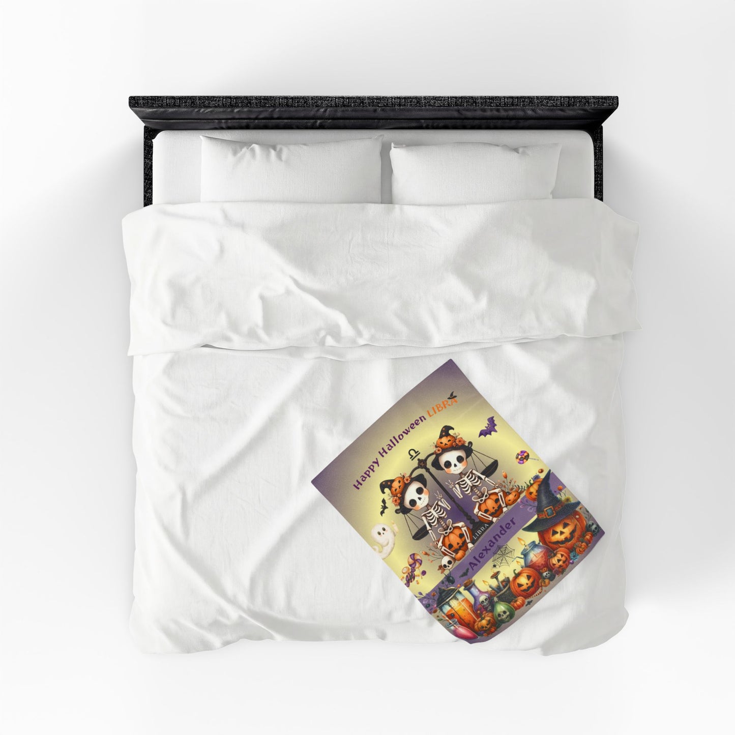 Personalized Libra Halloween Blanket for Boys, Custom Name Zodiac Toddler Halloween Throw