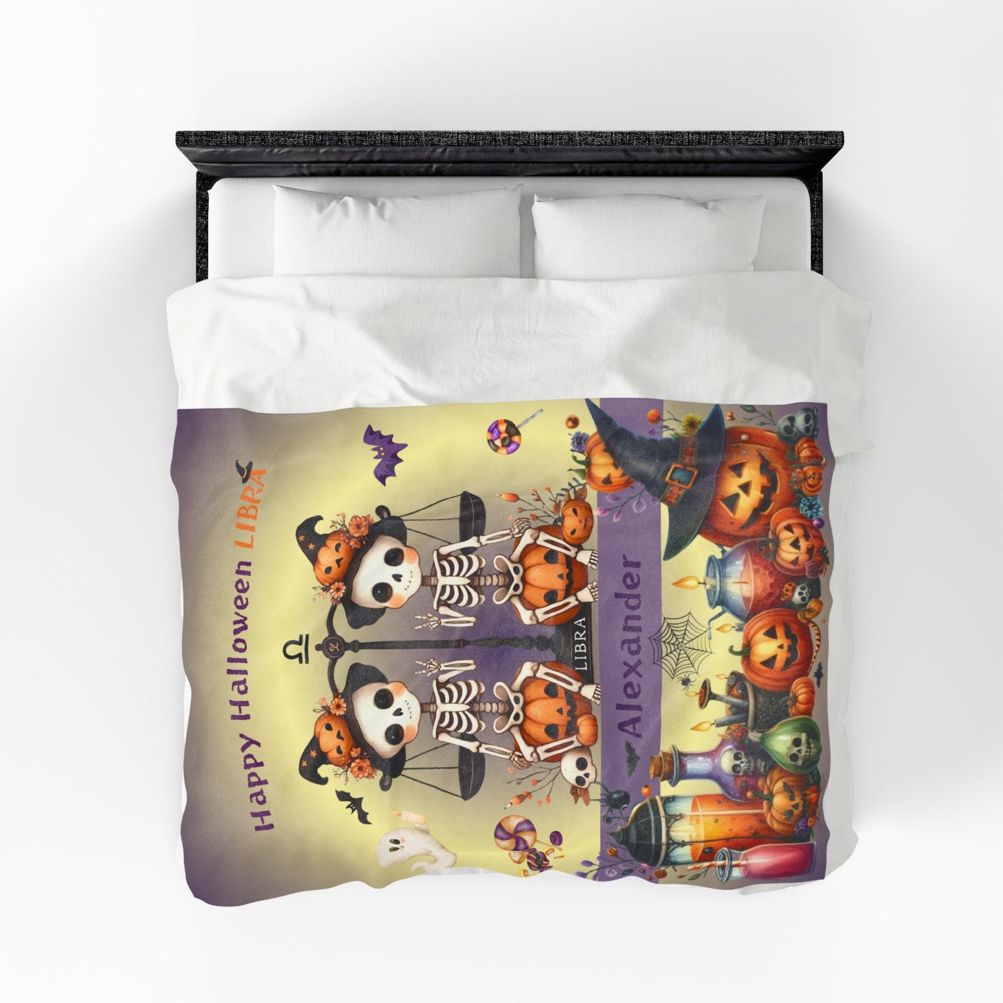 Personalized Libra Halloween Blanket for Boys, Custom Name Zodiac Toddler Halloween Throw