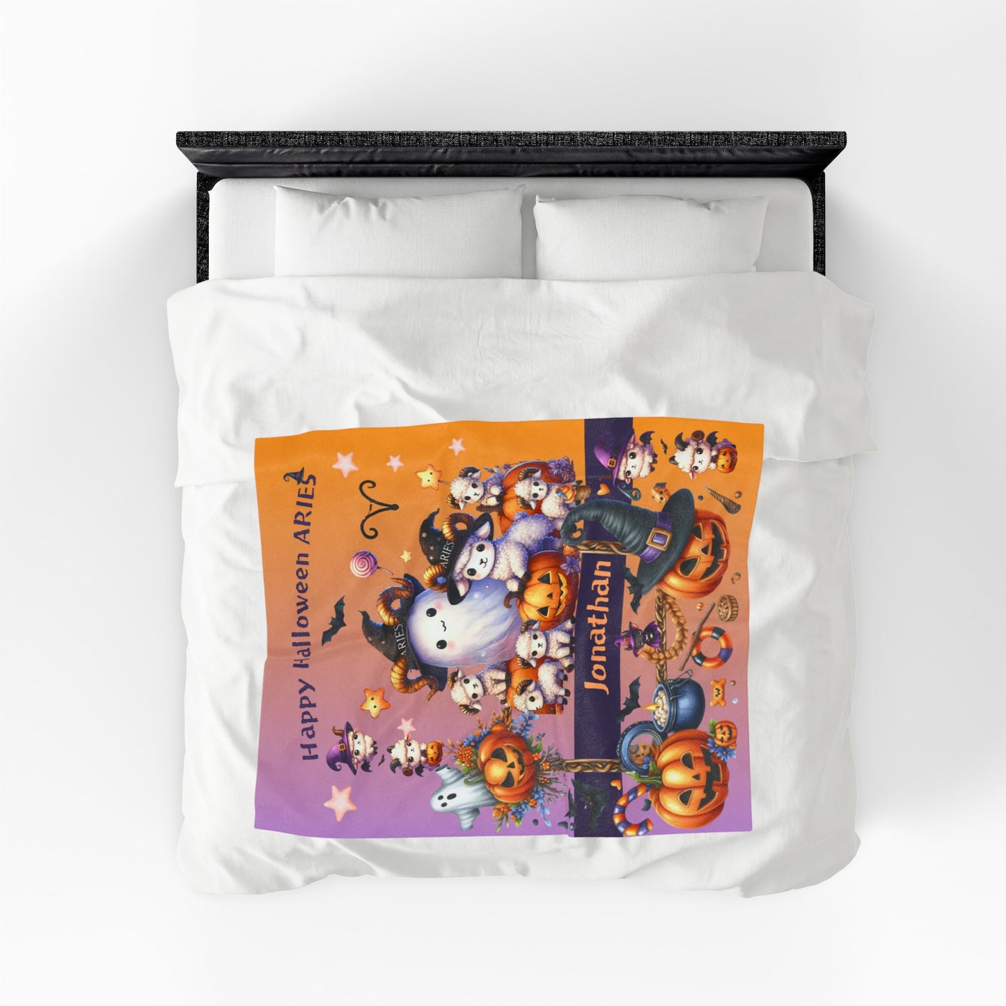Personalized Aries Halloween Blanket for Boys, Custom Name Zodiac Toddler Halloween Throw
