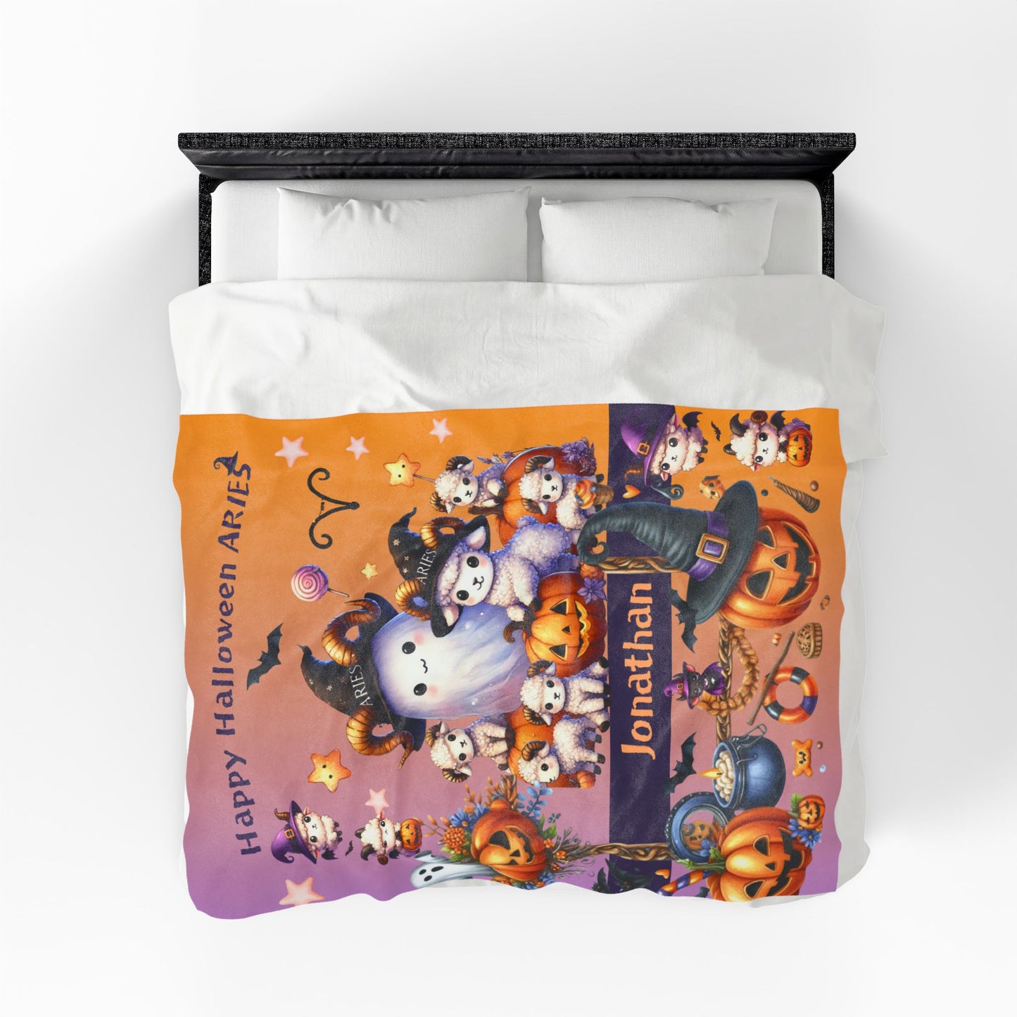 Personalized Aries Halloween Blanket for Boys, Custom Name Zodiac Toddler Halloween Throw