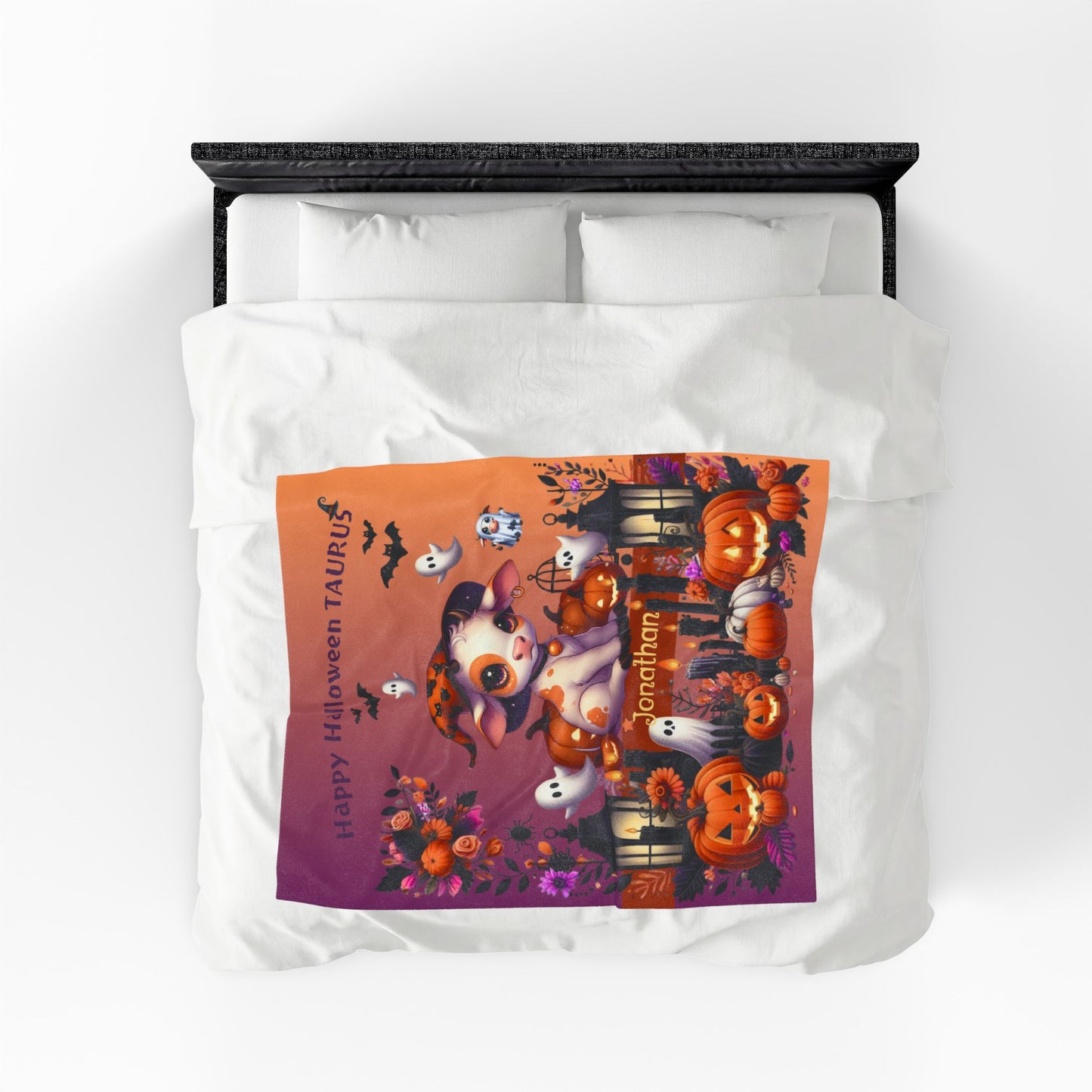 Personalized Taurus Halloween Toddler Boy Blanket, Custom Name Zodiac Halloween Throw