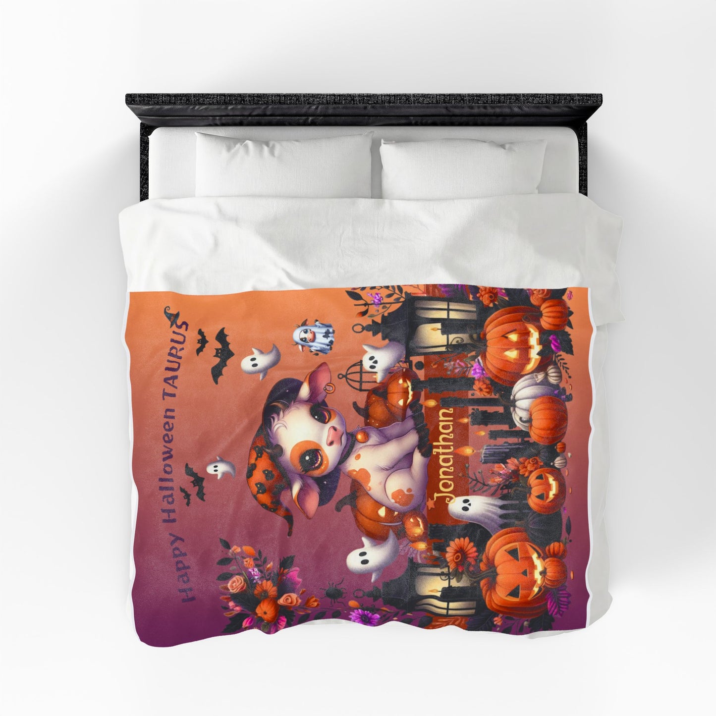 Personalized Taurus Halloween Toddler Boy Blanket, Custom Name Zodiac Halloween Throw