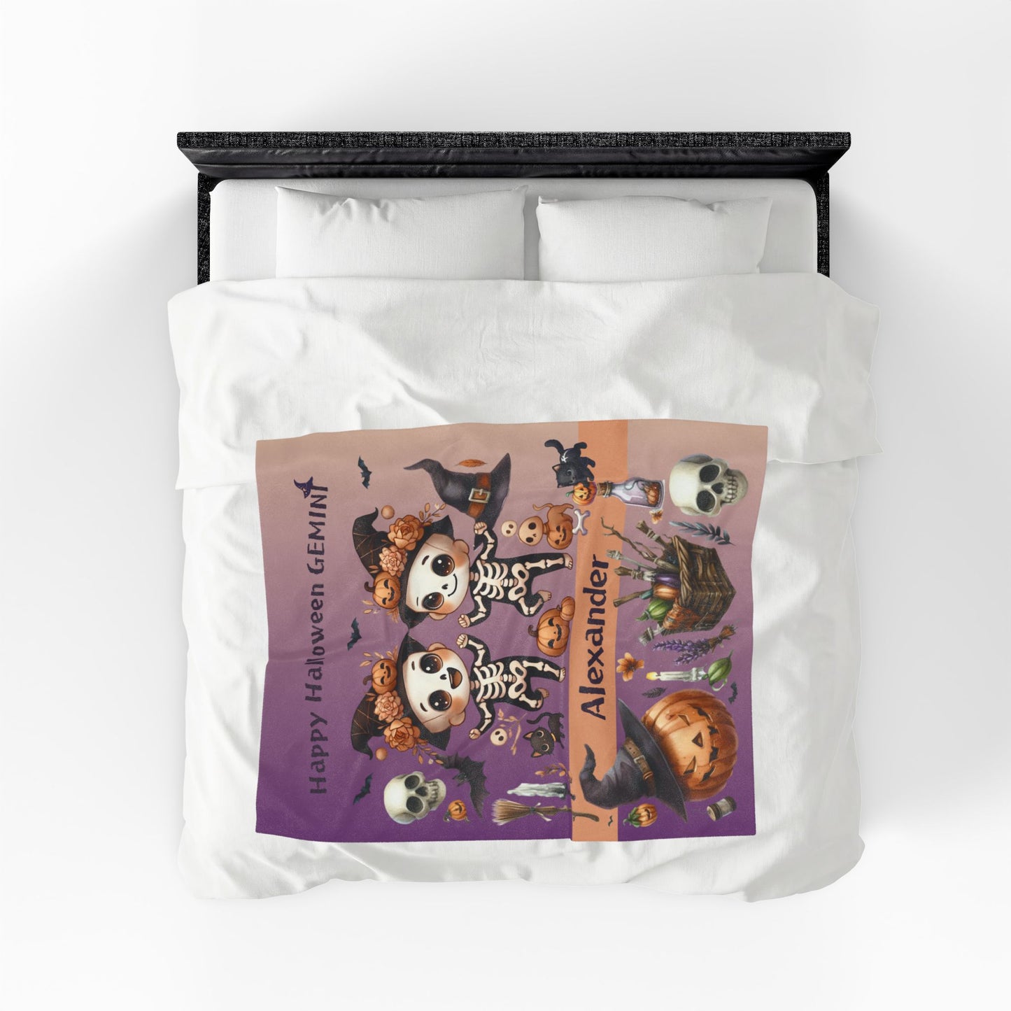 Personalized Gemini Halloween Toddler Boy Blanket. Custom name zodiac Gift