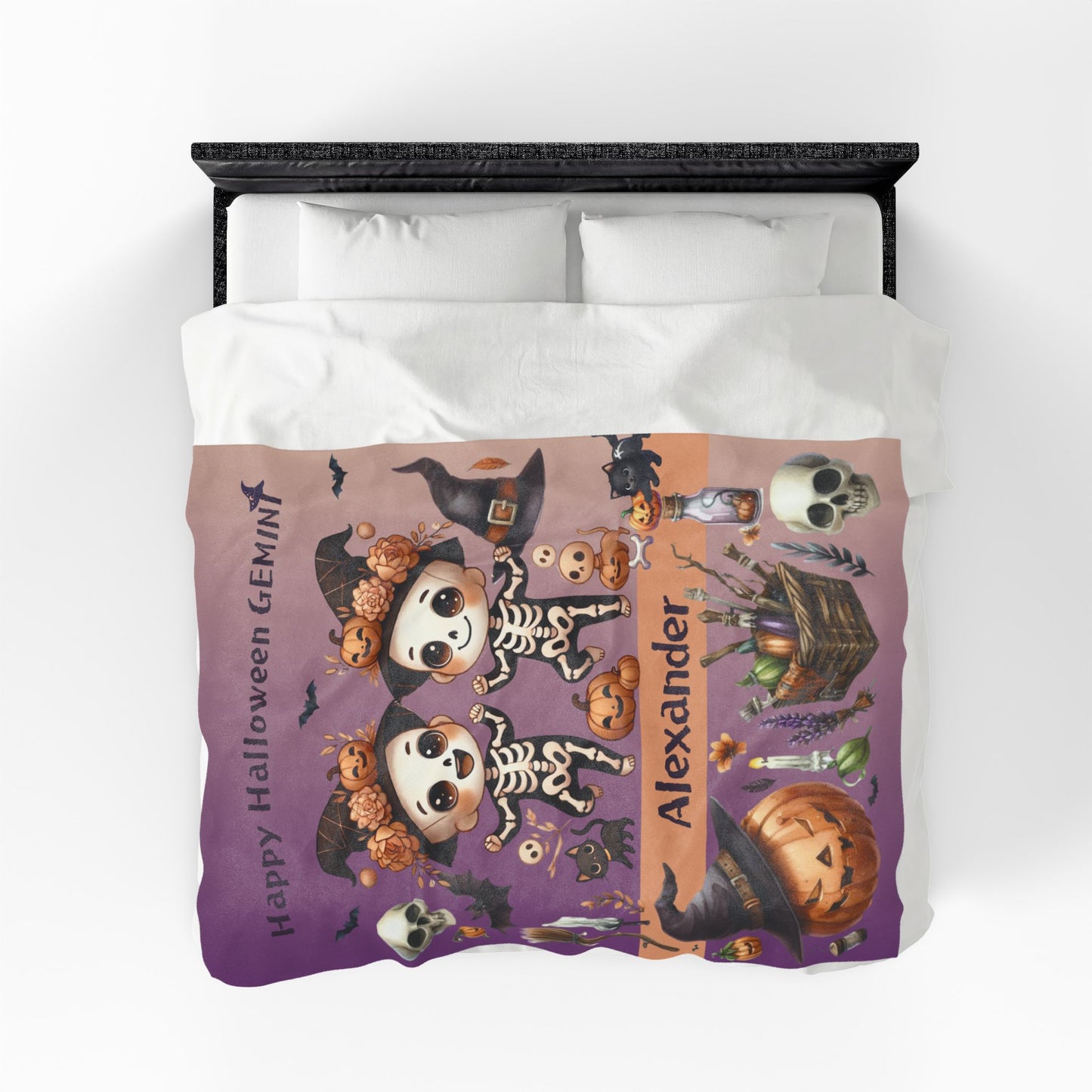 Personalized Gemini Halloween Toddler Boy Blanket. Custom name zodiac Gift