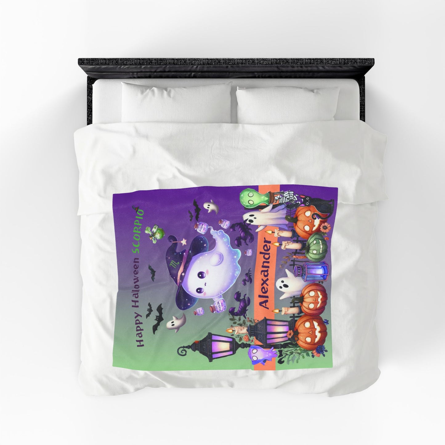 Personalized Scorpio Halloween Toddler Boy Blanket. Custom name zodiac Halloween gift.