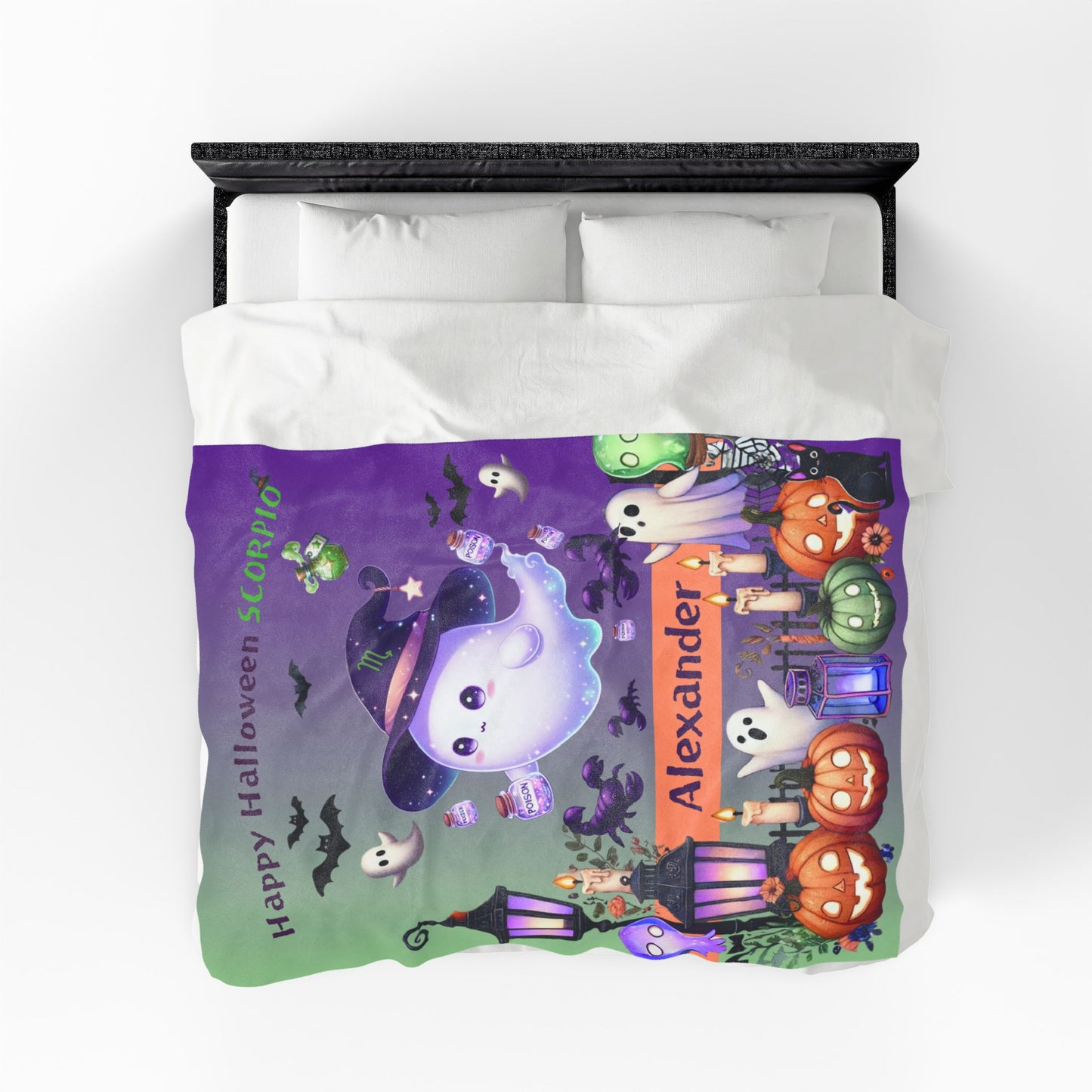 Personalized Scorpio Halloween Toddler Boy Blanket. Custom name zodiac Halloween gift.