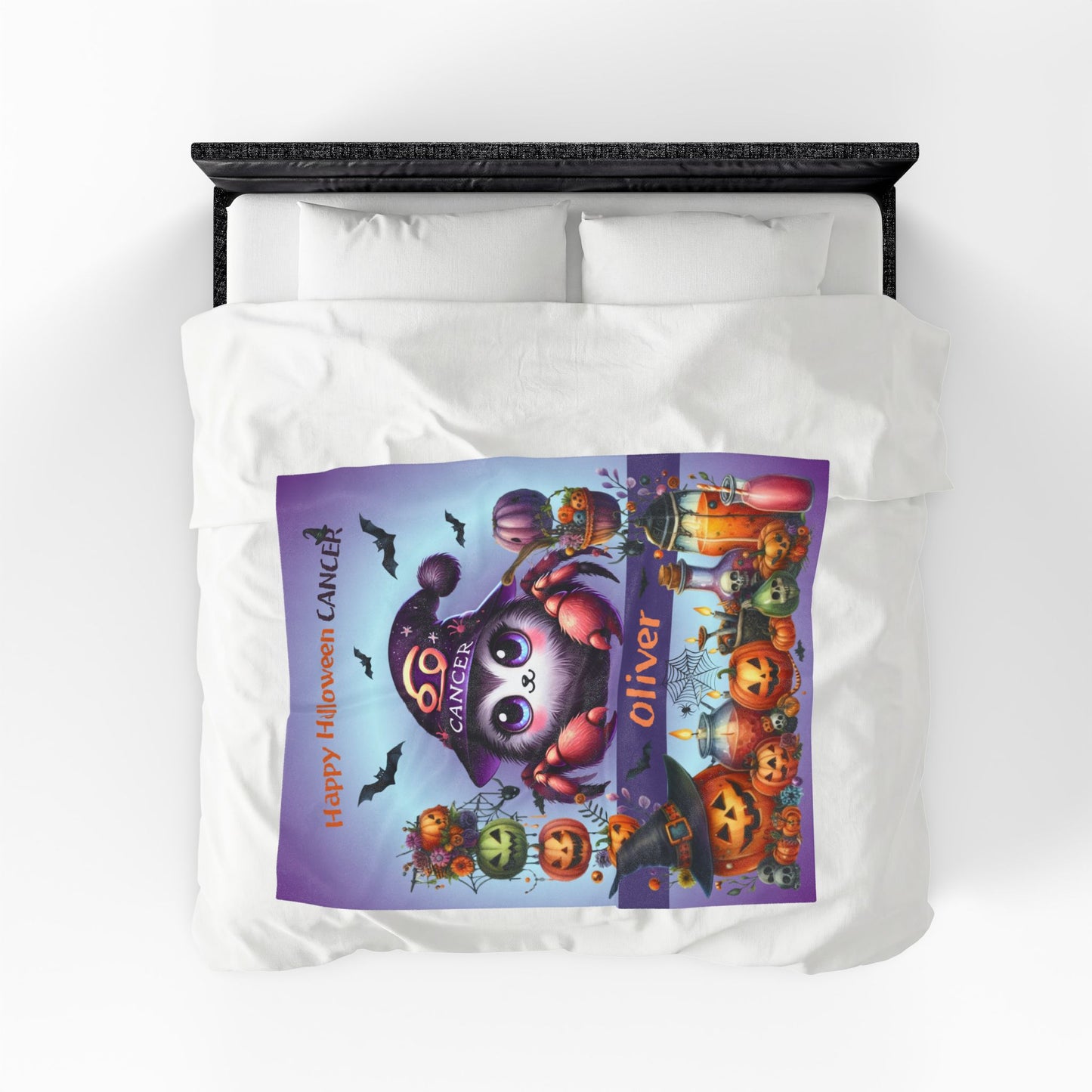 Personalized Cancer Halloween Toddler Boy Blanket. Custom name zodiac Gift.