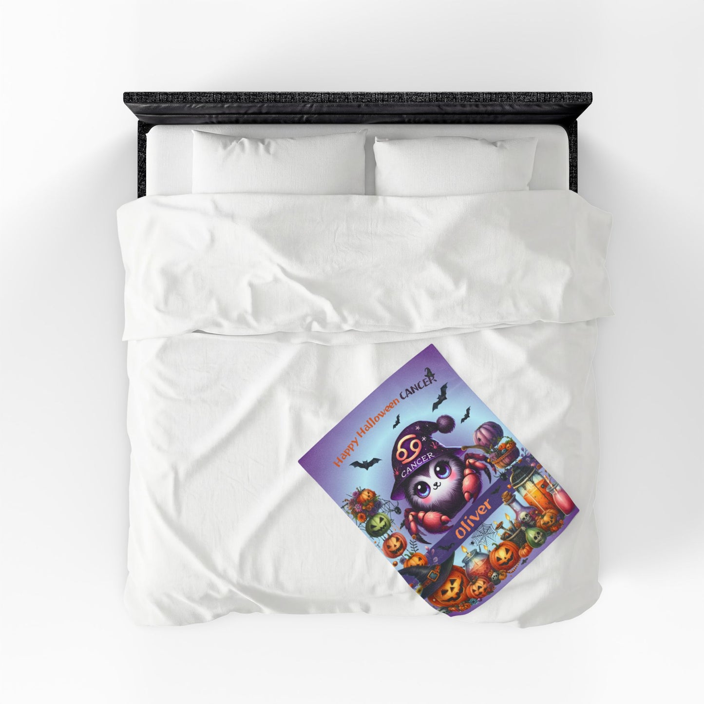 Personalized Cancer Halloween Toddler Boy Blanket. Custom name zodiac Gift.