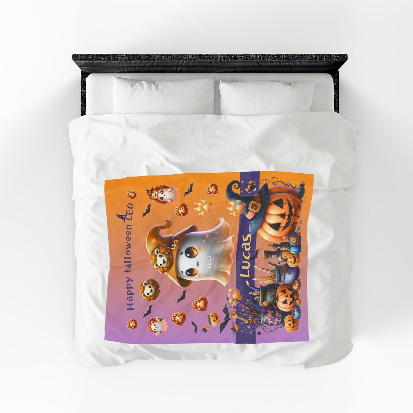Personalized Leo Halloween blanket for boys, Custom name zodiac toddler Halloween Gift.