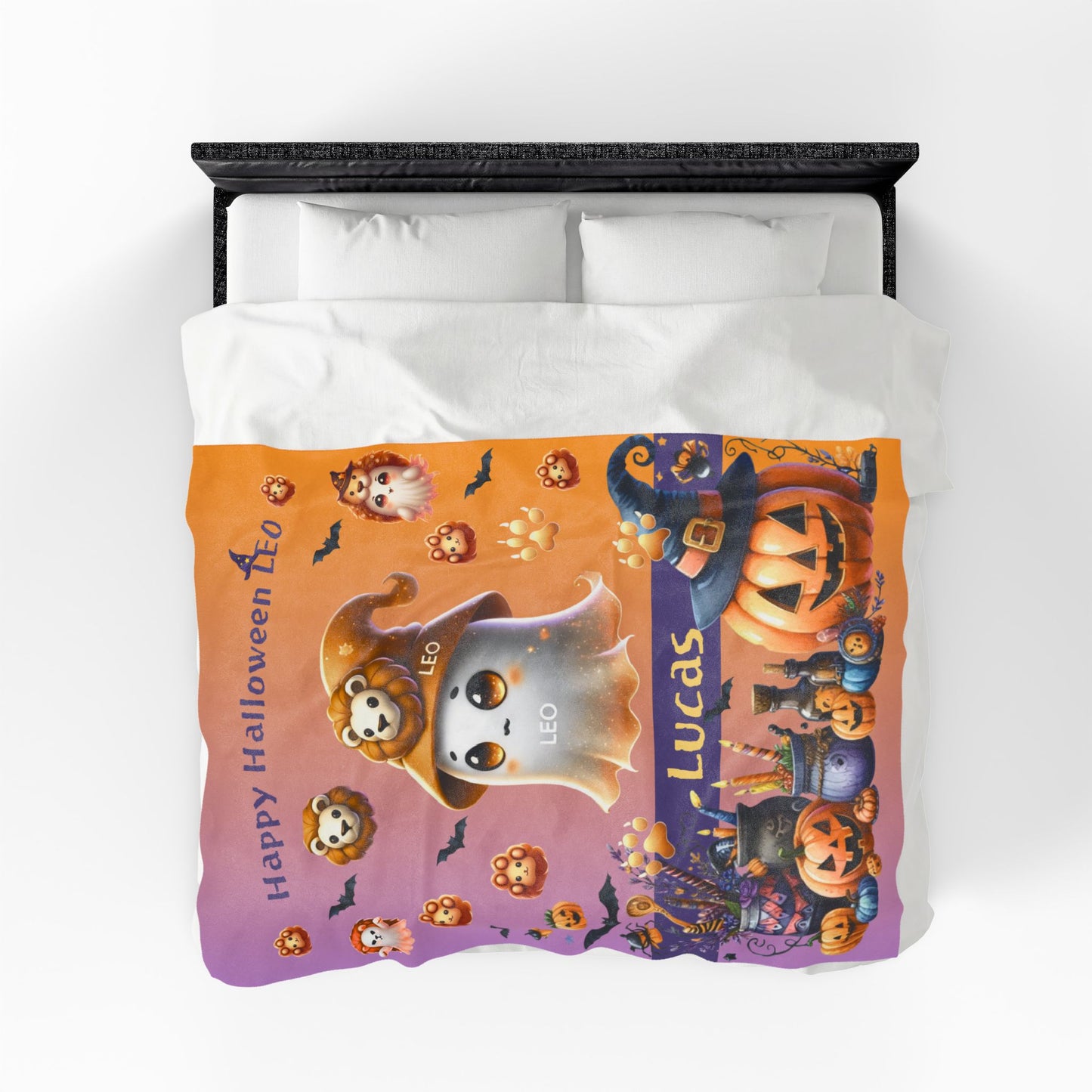 Personalized Leo Halloween blanket for boys, Custom name zodiac toddler Halloween Gift.