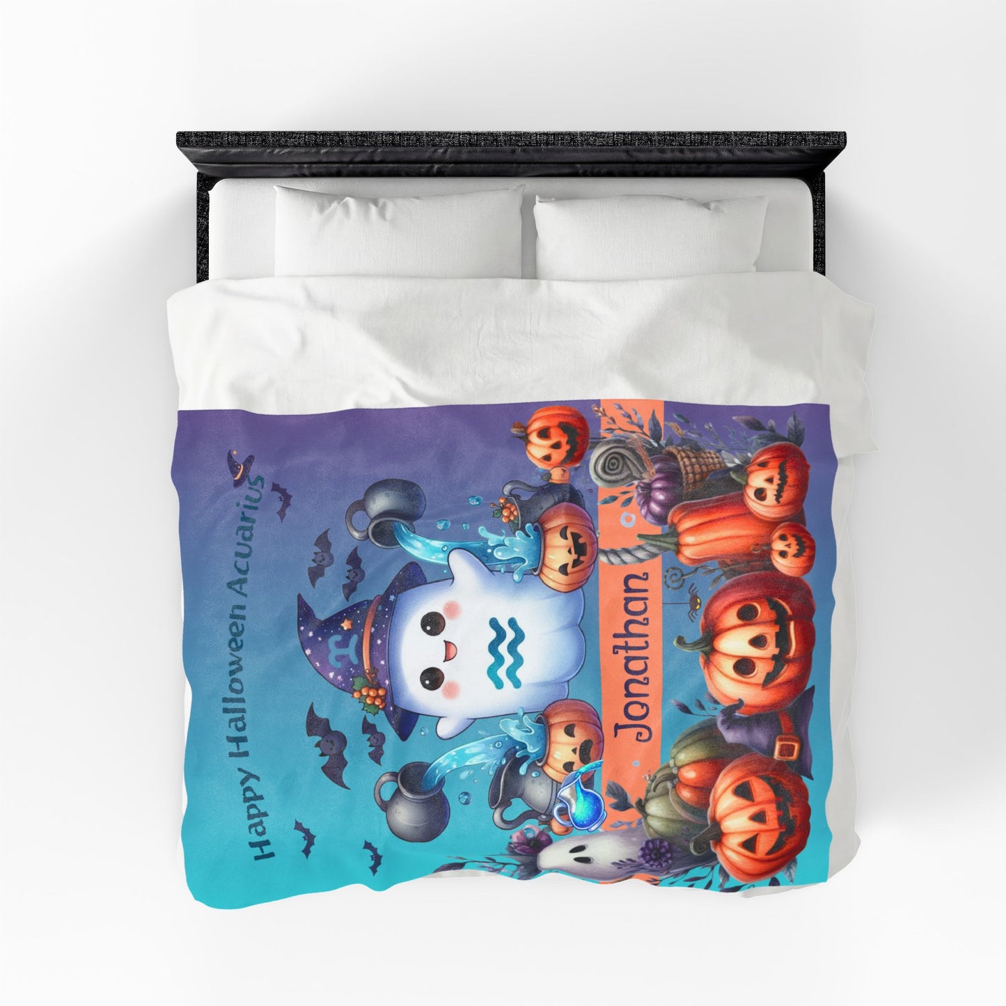 Personalized Aquarius Halloween Toddler Boy Blanket, Custom Name Zodiac Gift