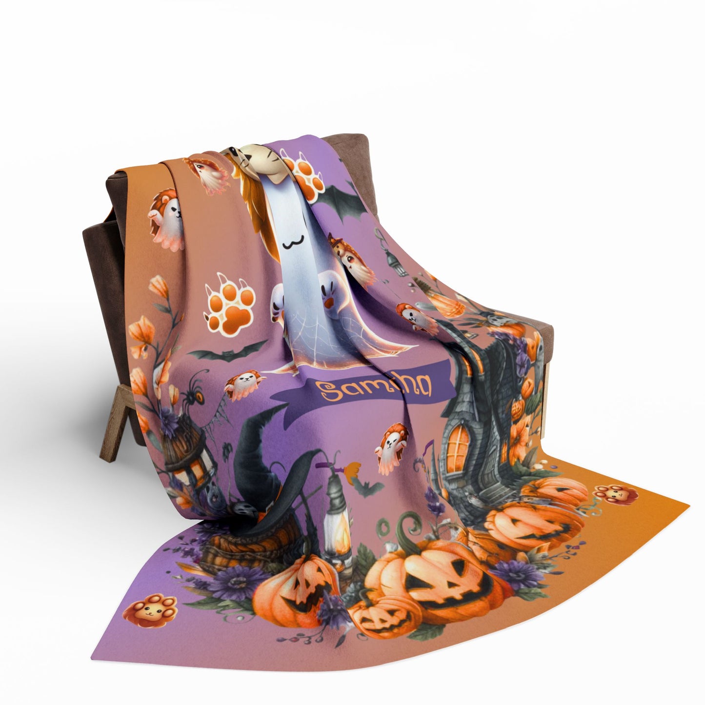 Personalized Leo Halloween Blanket for Girls, Custom Name Zodiac Toddler Halloween Throw