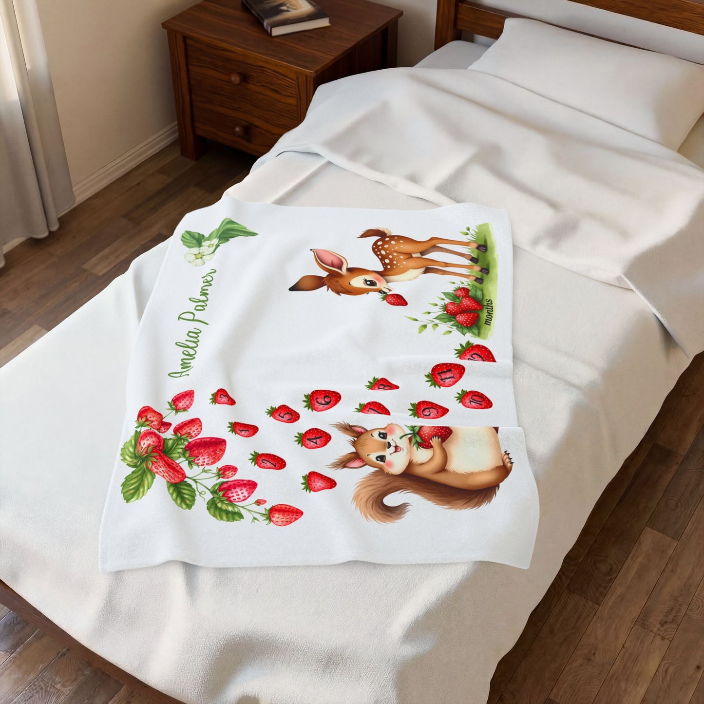 Strawberry and Woodland Animals Monthly Milestone Blanket