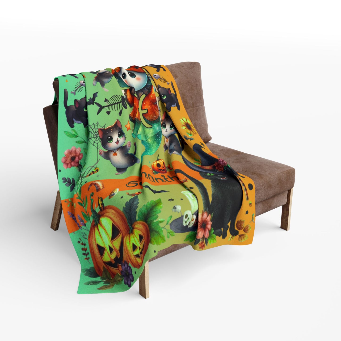 Personalized Pisces Halloween Girl Blanket, Custom Zodiac Blanket, Velveteen Plush Throw