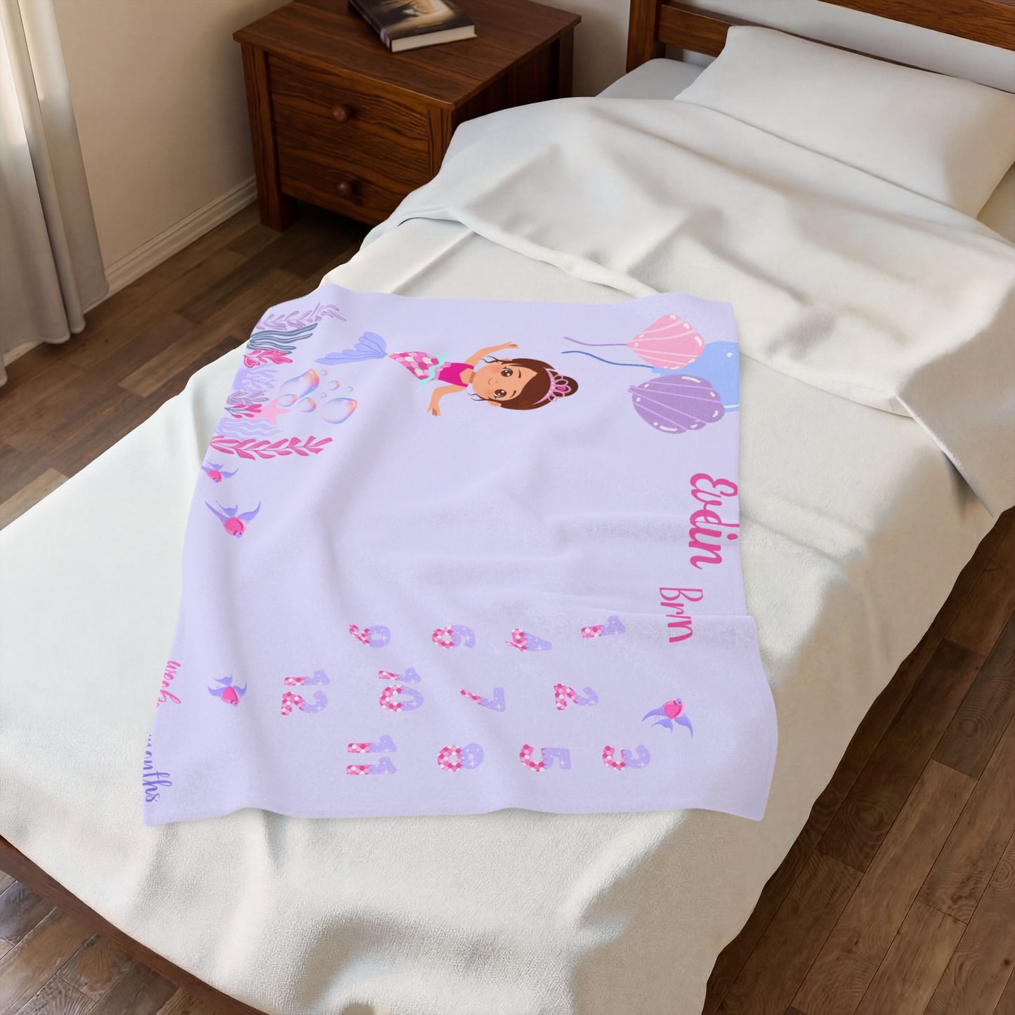 Personalized Mermaid Milestone Baby Blanket